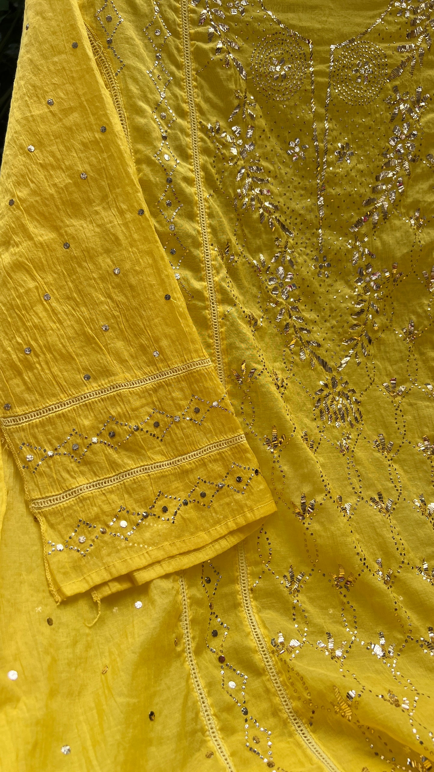 Yellow Mukaish work Mul Chanderi kurta with dupatta