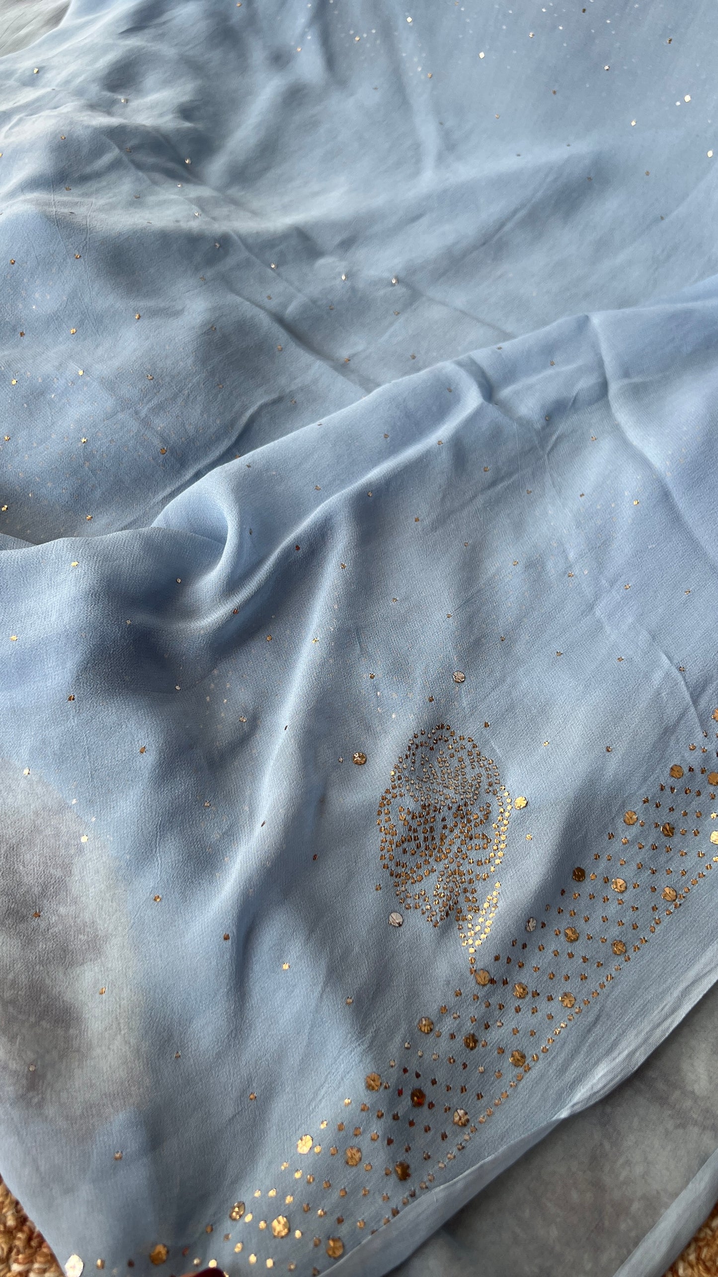 Sky blue bareek mukaish work Kurta and Dupatta
