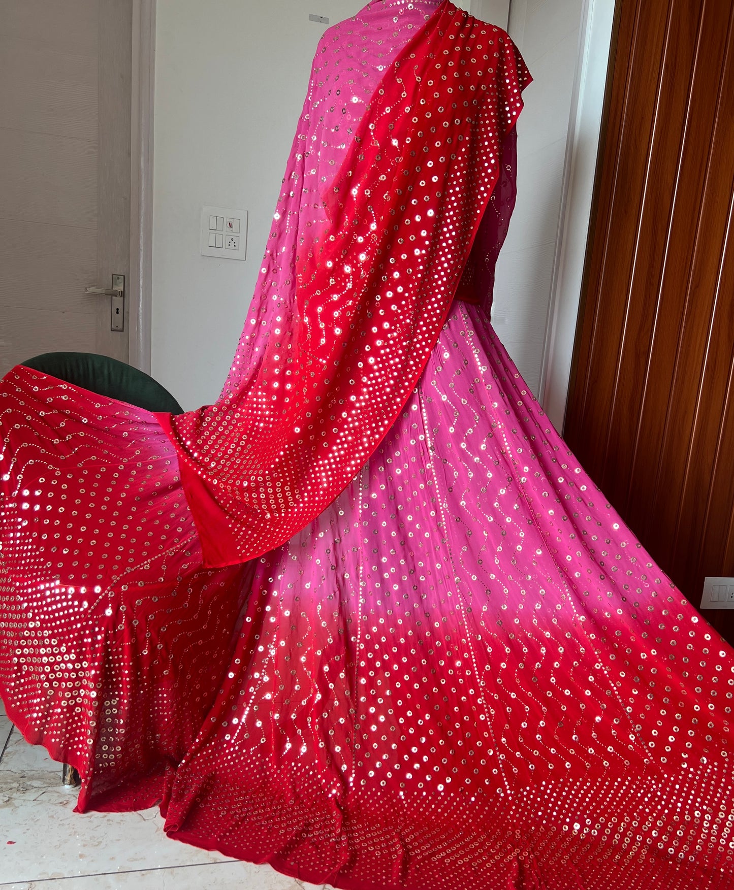 Ombré dyed Heavy Ring Mukaish Lehenga Set
