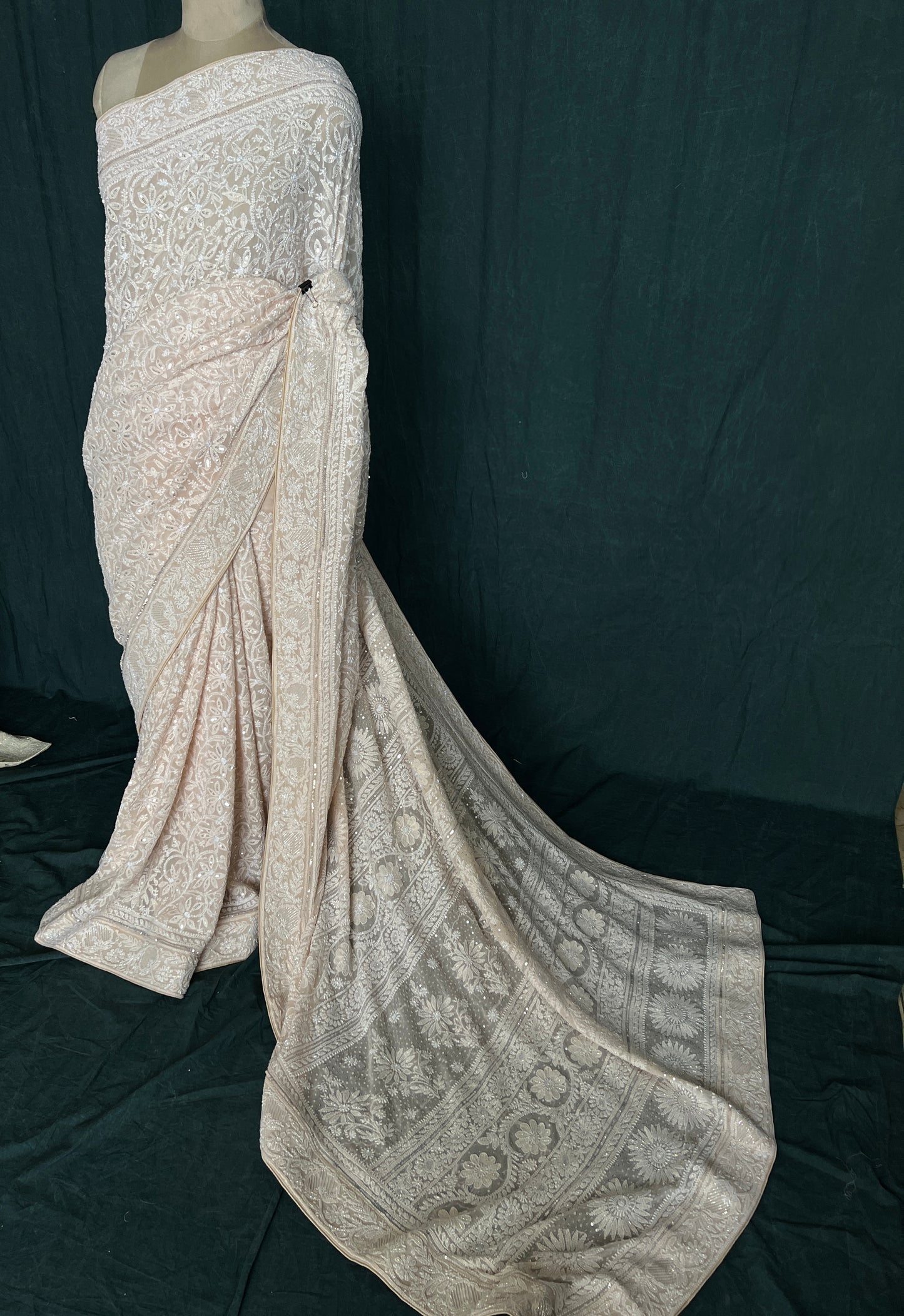 Ruhani Light Beige Chikankari Cut Dana and Sequins Saree