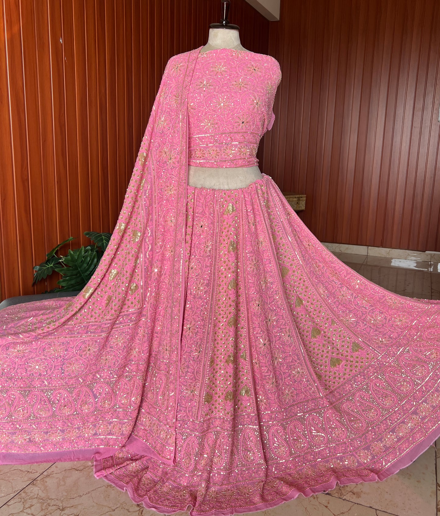 Masterpiece Ruhani Pink Chikankari Sequins Wedding Lehenga