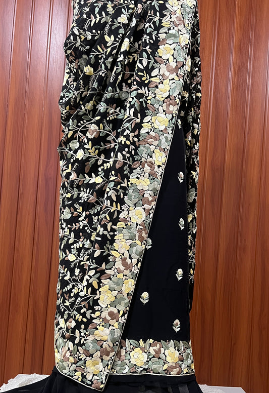 Black Masterpiece Hand Embroidered Parsi Gara jaal dupatta with kurta
