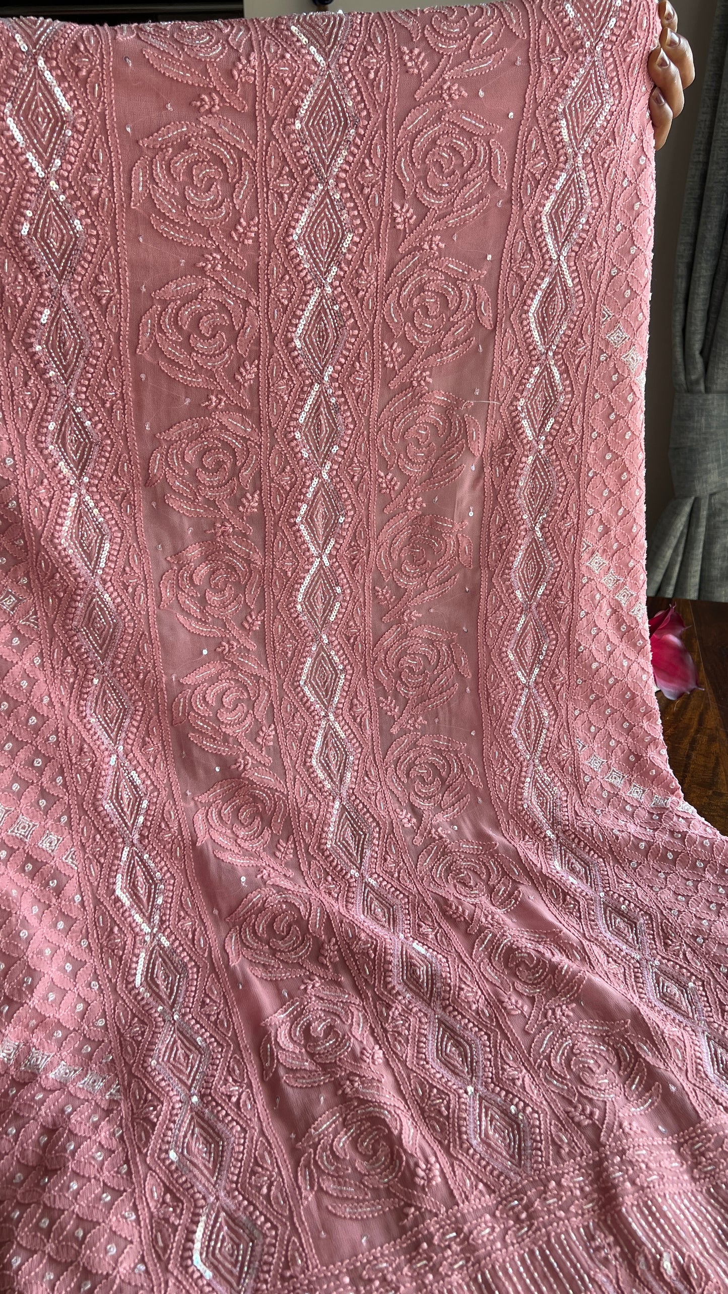 Onion pink Chikankari Cut Dana and sequins work Kurta and Dupatta