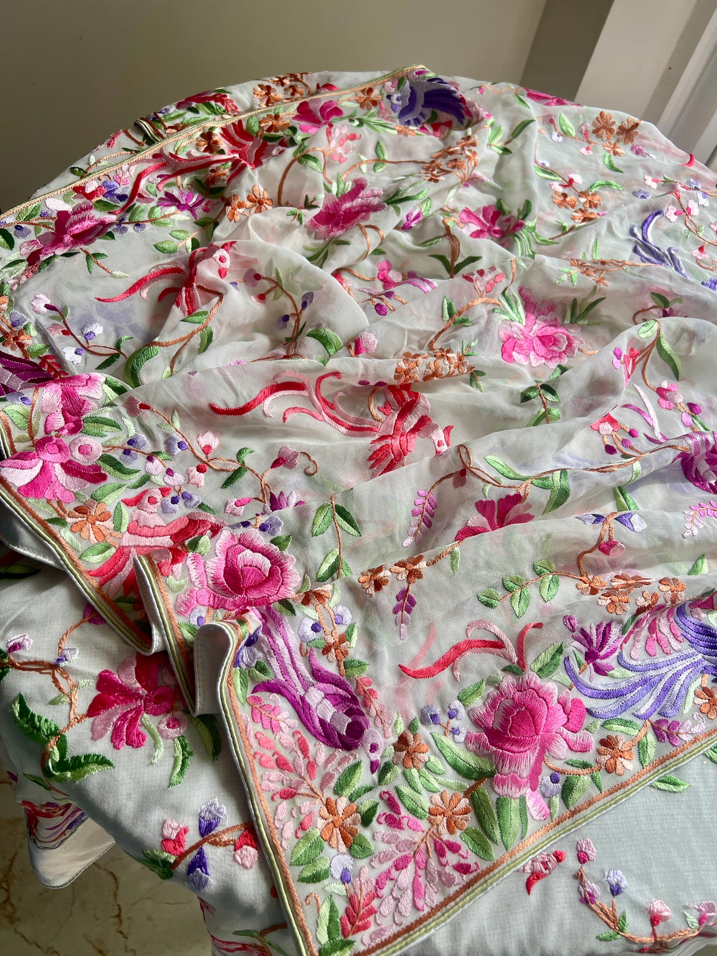 Ivory Masterpiece Parsi Gara Hand Embroidered Dupatta