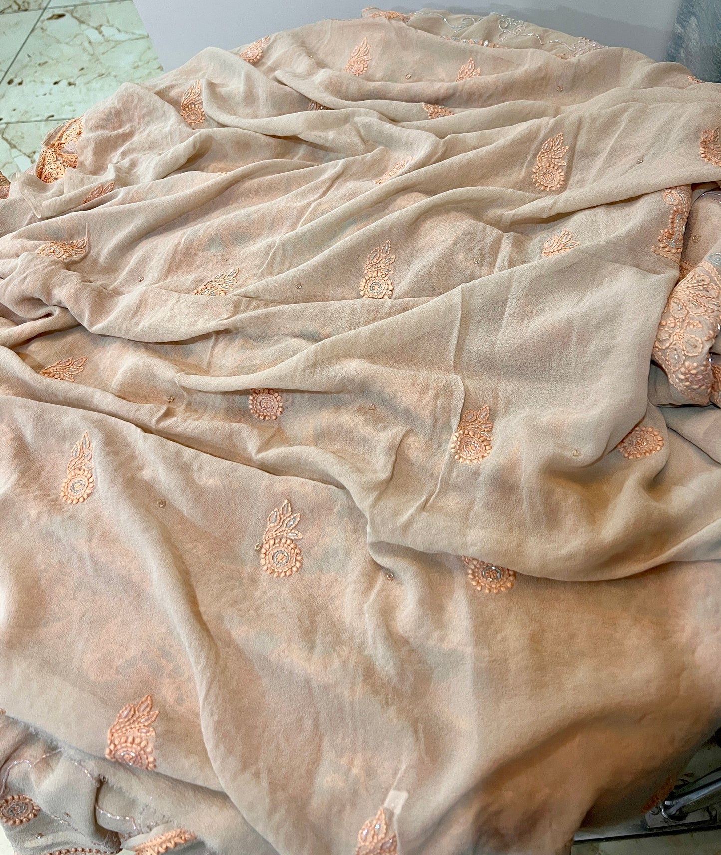 Champagne multi cut dana sequins kurta and dupatta