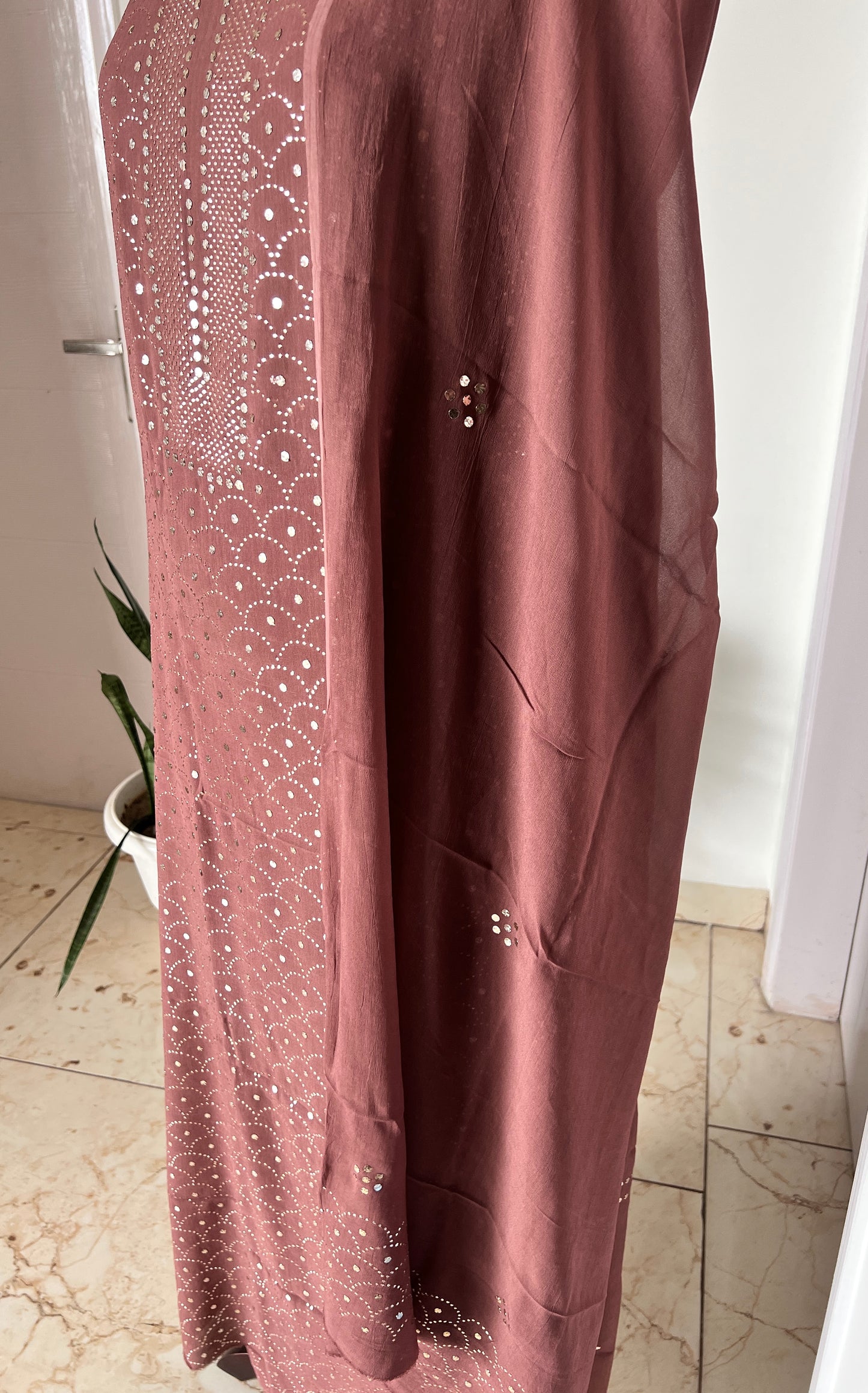 Brown heavy Mukaish Work Kurta and Dupatta Set