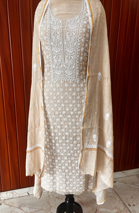 Pure Tissue Chikankari and pearl embroidered kurta and dupatta