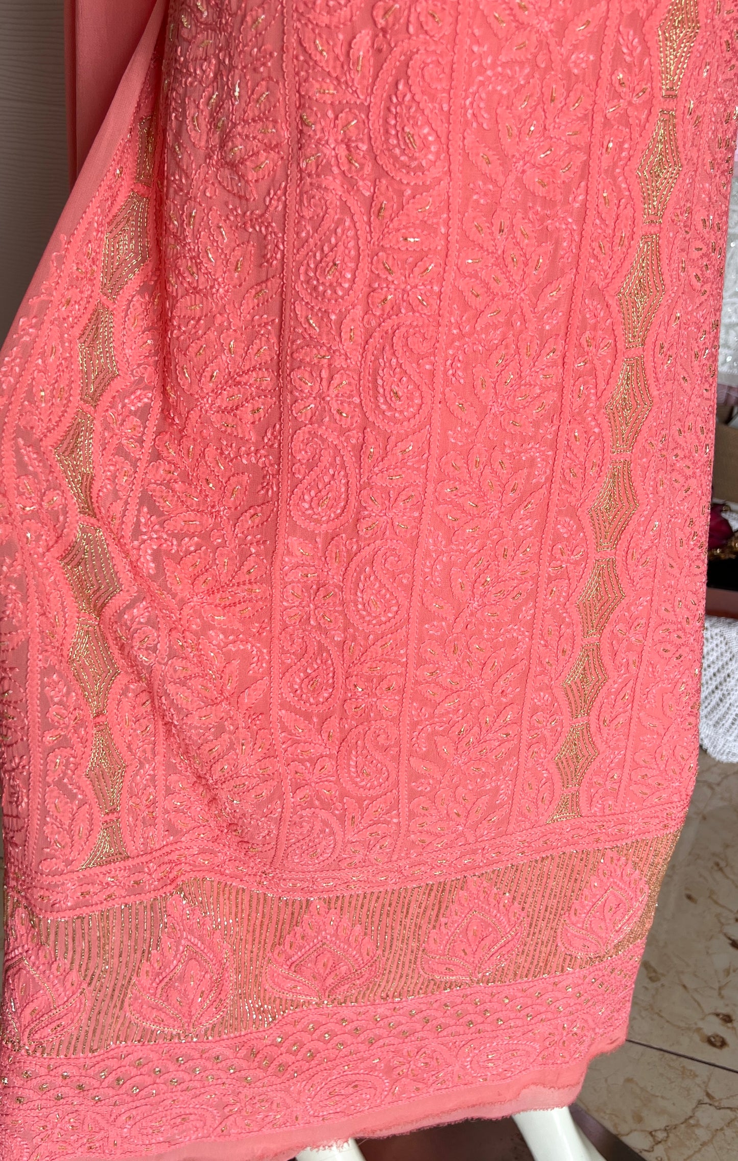 Chikankari golden Cut Dana and aari work Kurta and Dupatta