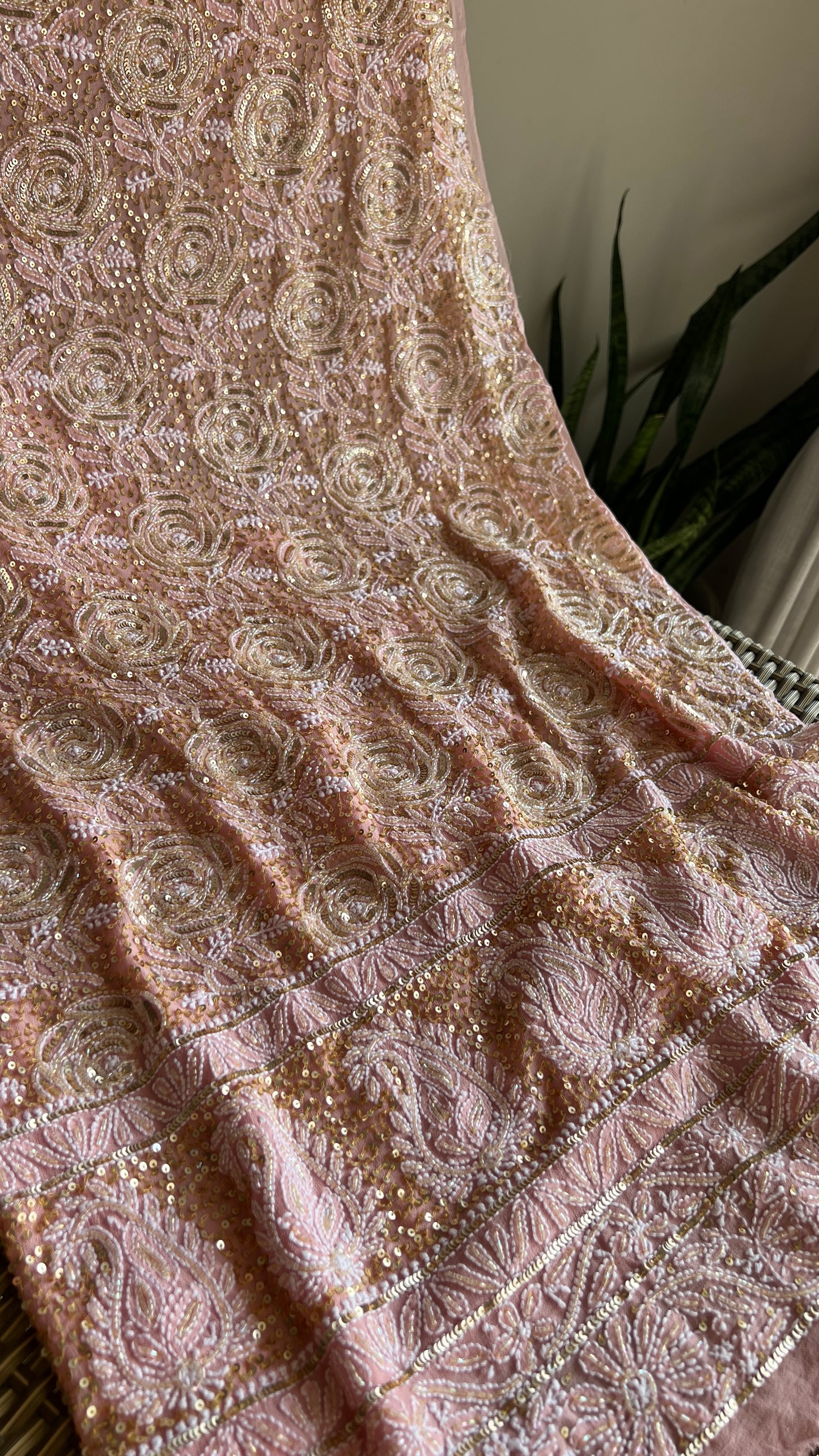 Ruhani Blush peach Chikankari golden cut dana sequins kurta and dupatta