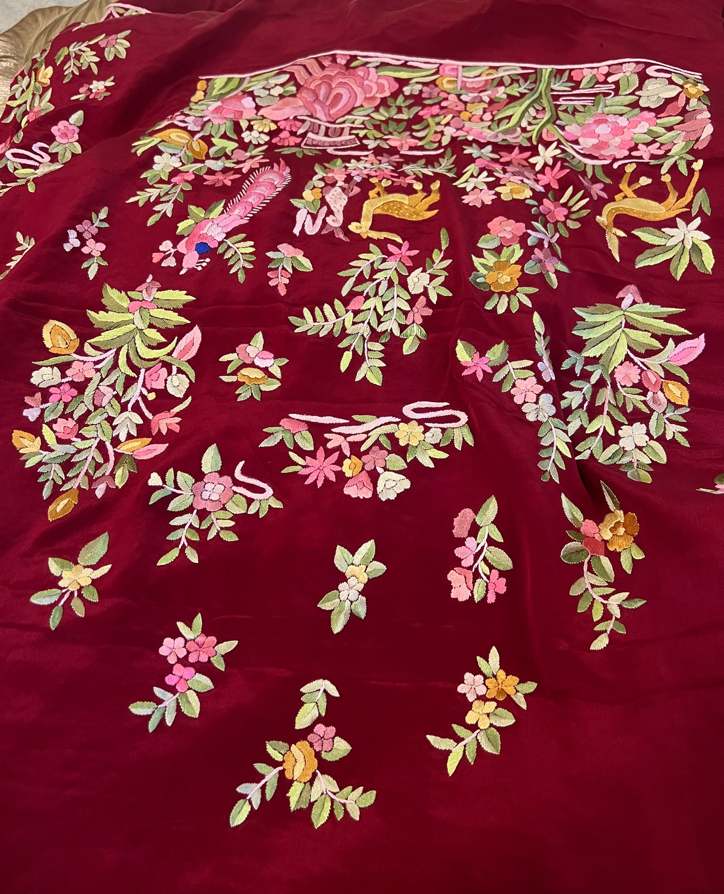 Maroon Masterpiece Hand Embroidered Parsi Gara kurta set