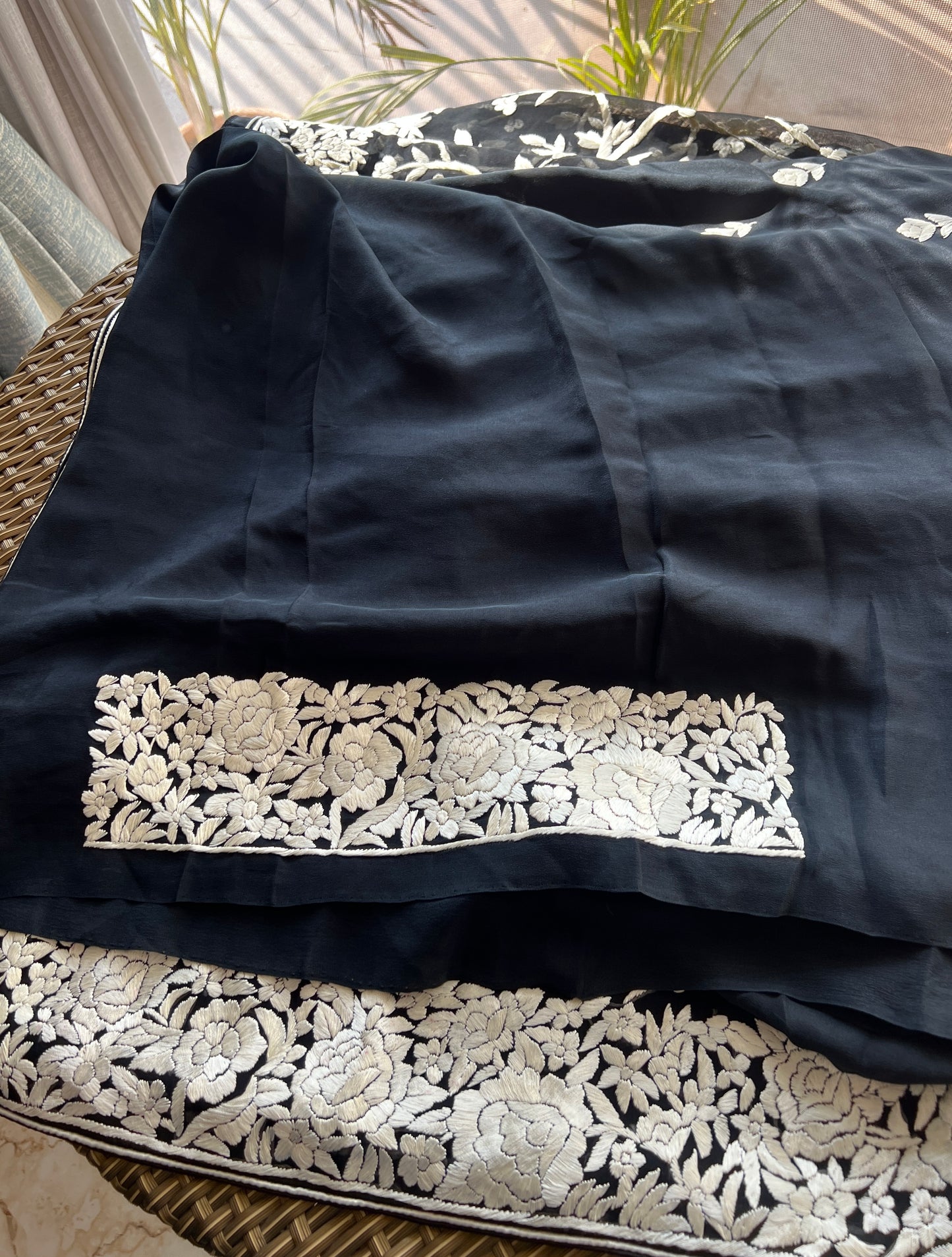 Black Masterpiece Hand Embroidered Parsi Gara jaal dupatta with kurta
