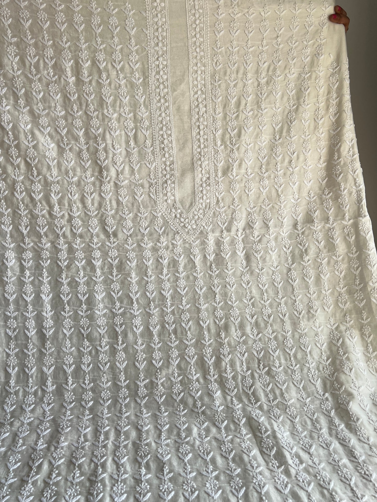 Ivory Chanderi Silk Men's Kurta fabric with fine Chikankari