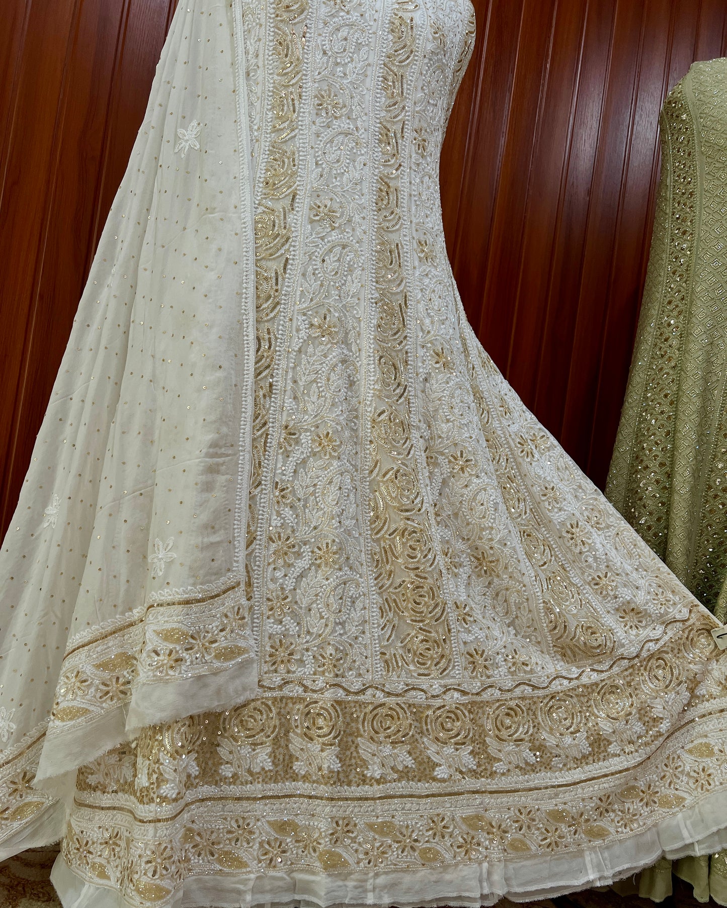 Ruhani Off white Chikankari Sequins and Cut Dana Anarkali