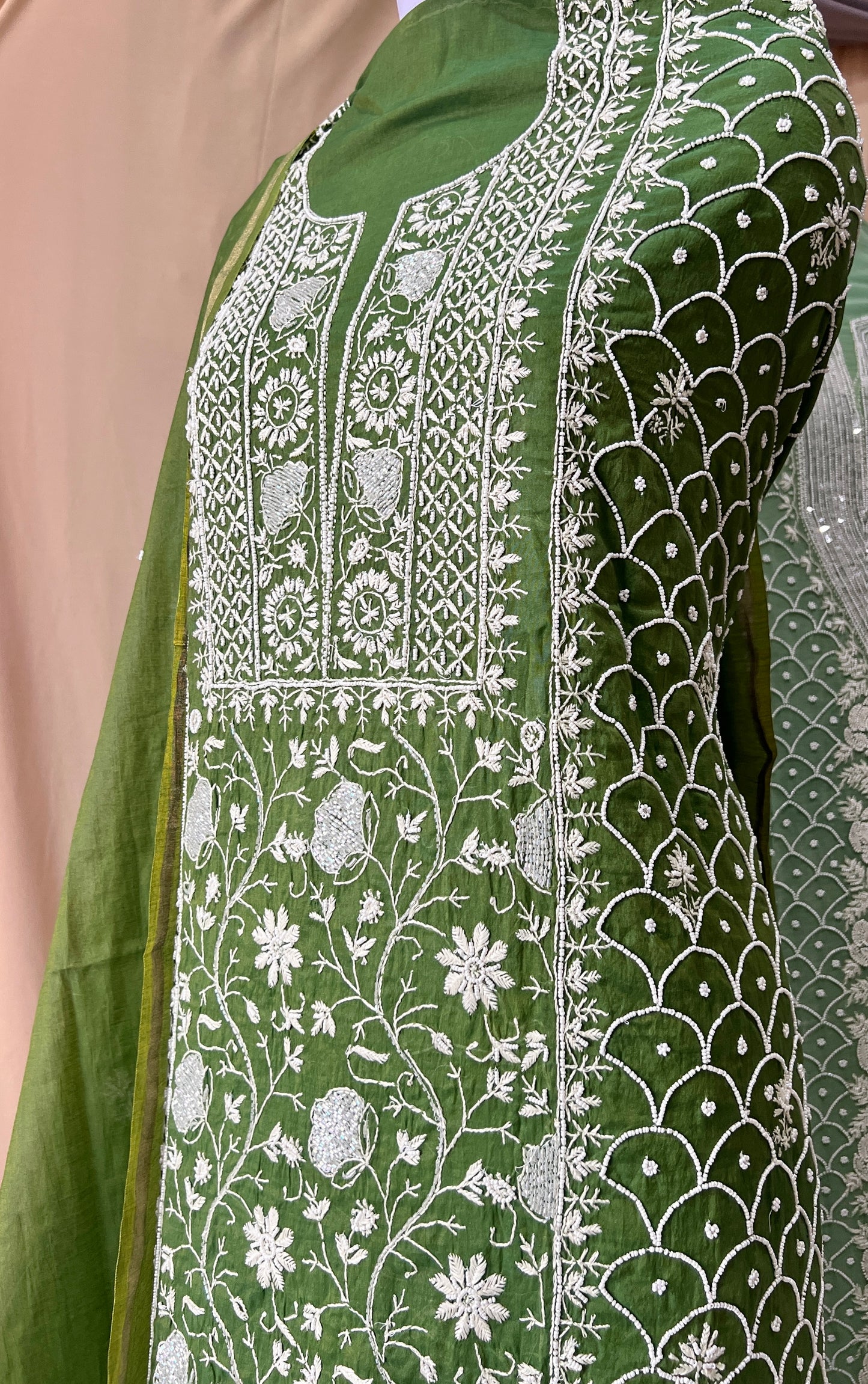 Forest Green Mul Chanderi Kurta and Dupatta