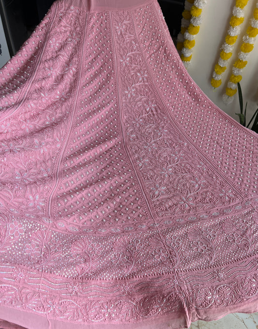 Onion pink Chikankari Cut Dana Pearl Sequins Lehenga