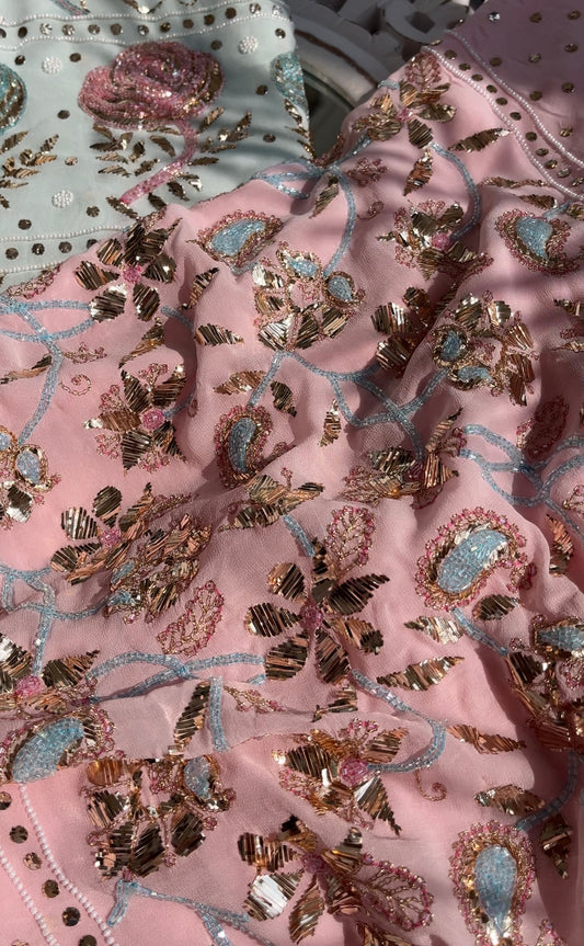 Ruhani Pink Mukaish and Cut dana Embroidered Kurta & Dupatta Set