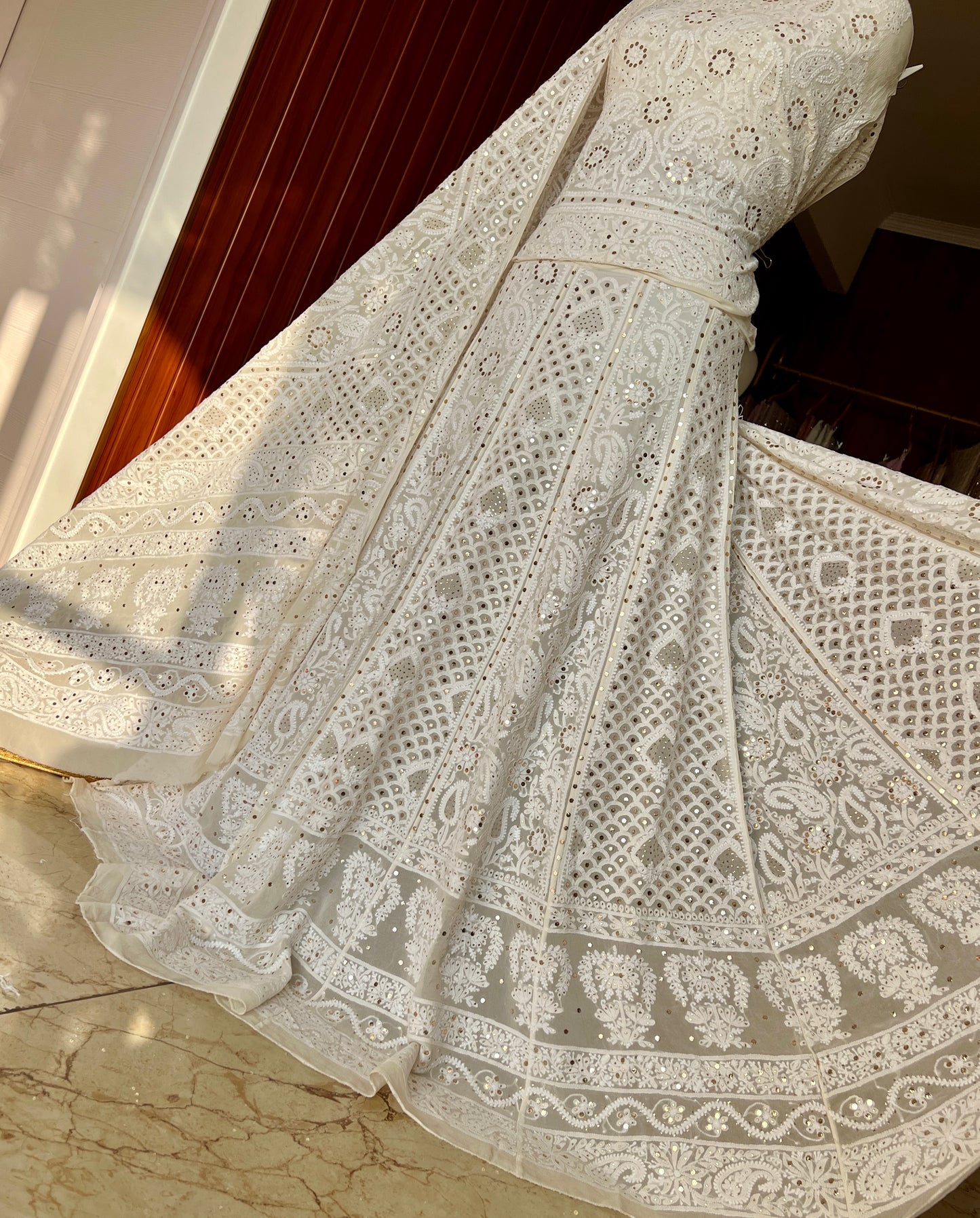 Ruhani fine Chikankari and Mukaish Lehenga Set