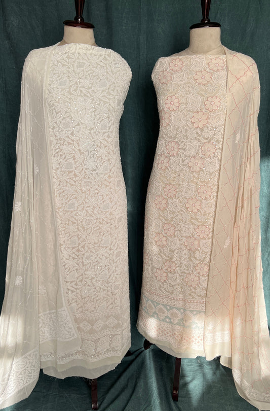 Ivory Chikankari pearl sequins cut Dana work kurta and dupatta