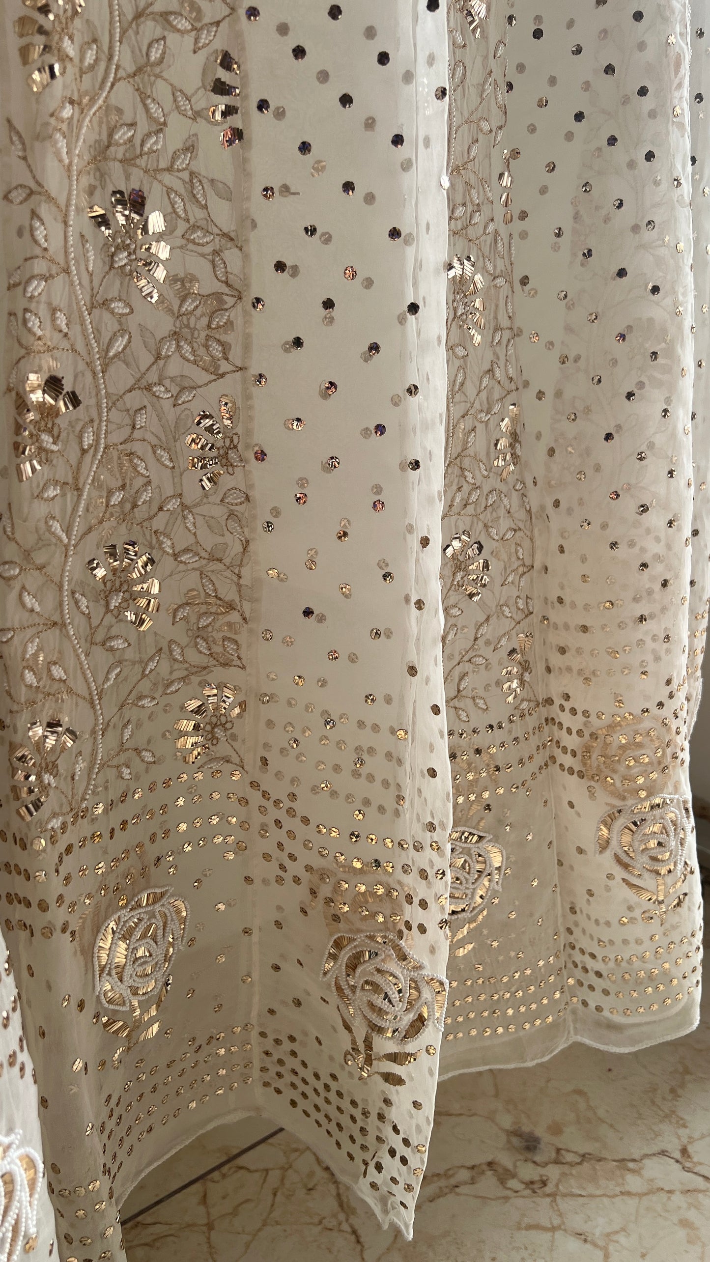Pure Organza Anarkali with mukaish Badla and pearl work