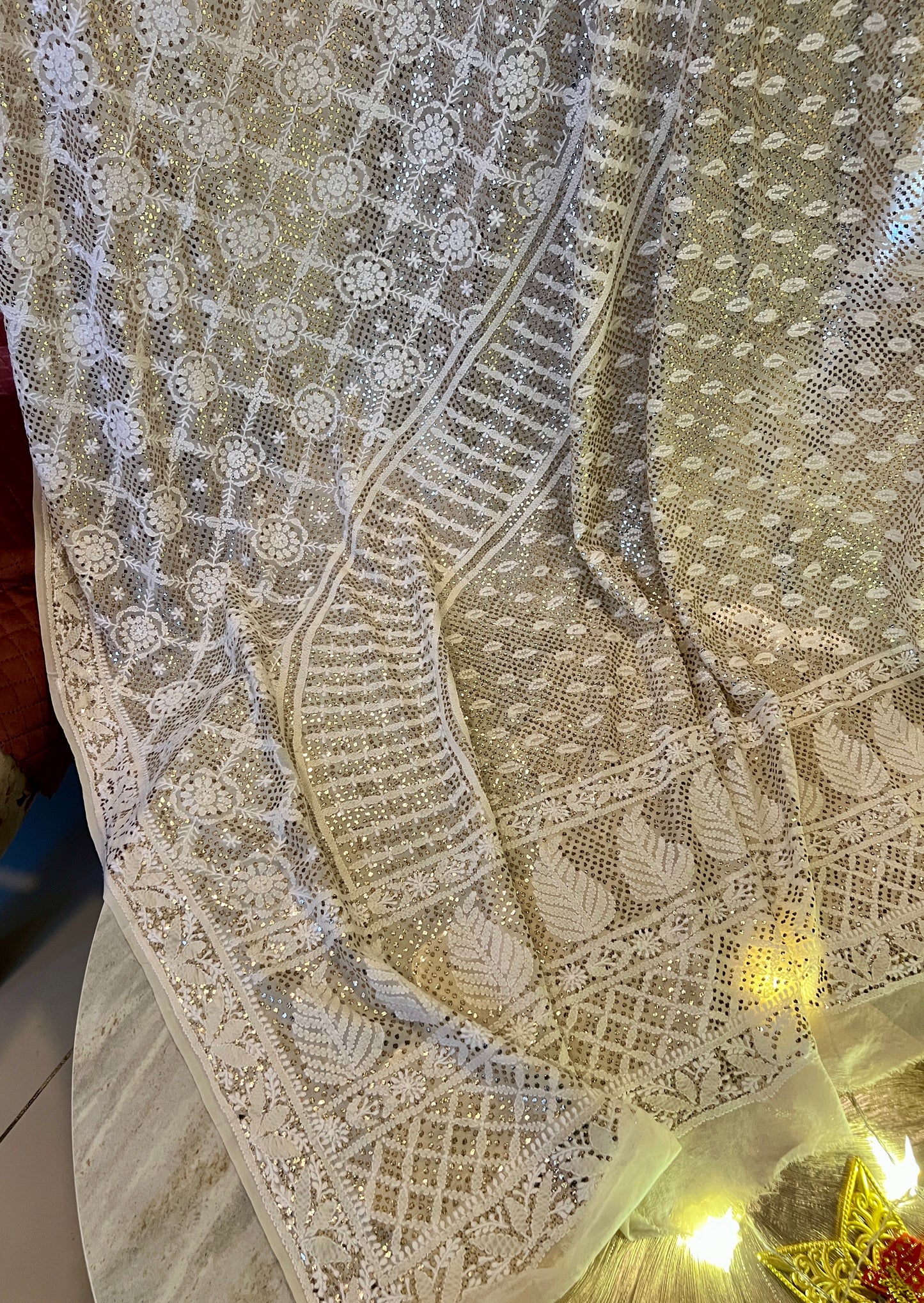 Suhaan Chikankari and Heavy Mukaish wedding Dupatta