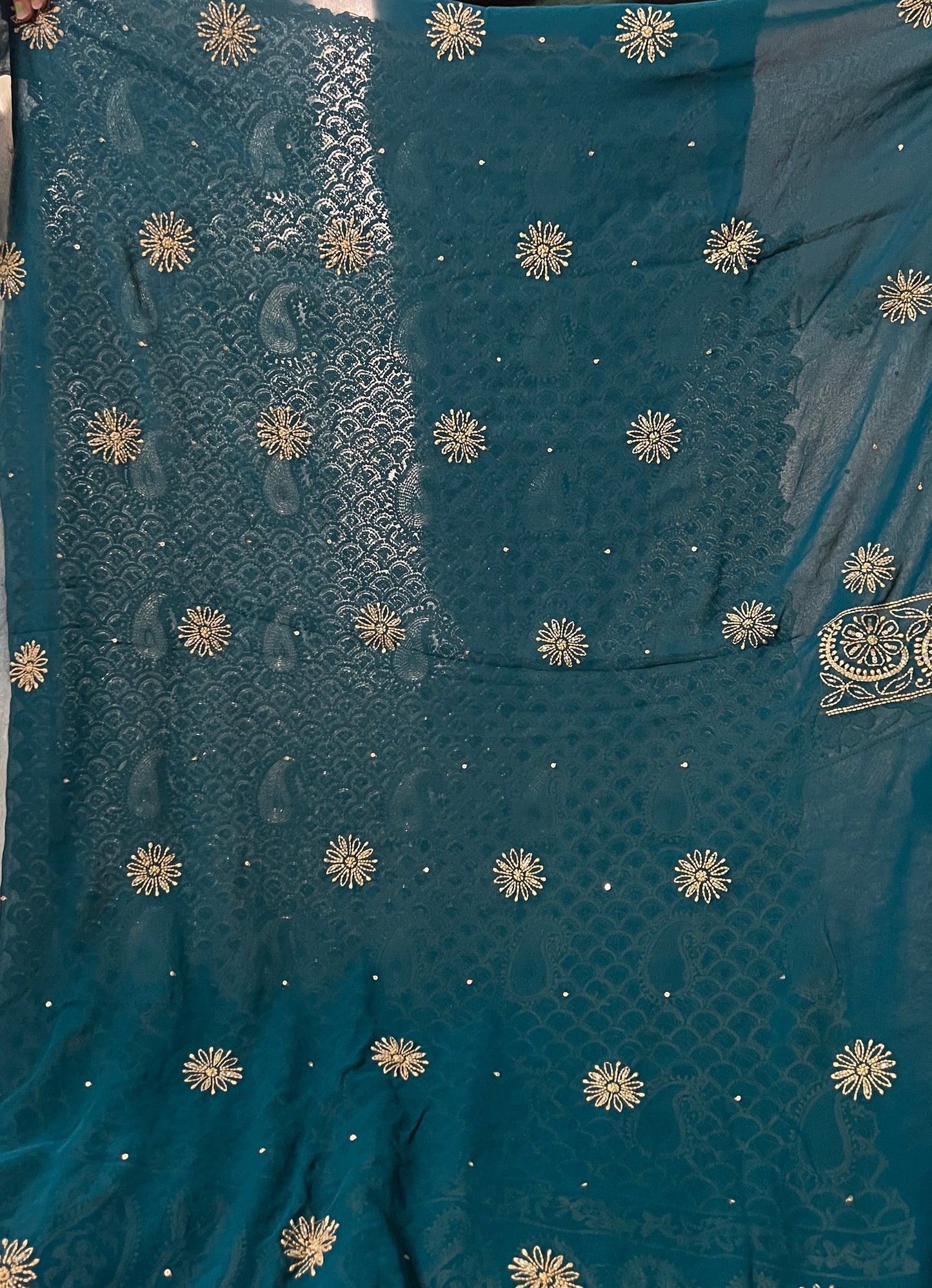 Ruhani Teal Chikankari heavy cut dana sequins kurta and dupatta