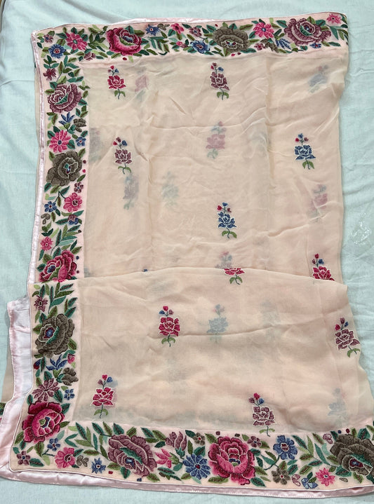 Powder pink Pure Georgette Dupatta With Petit point Hand Embroidery