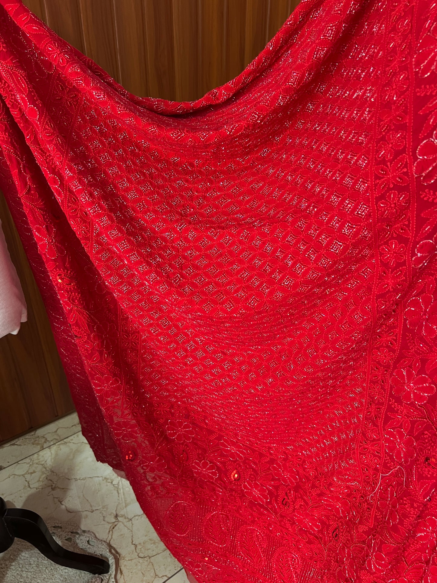 Ruhani Surkh Laal Chikankari Cut Dana Sequins Wedding Lehenga
