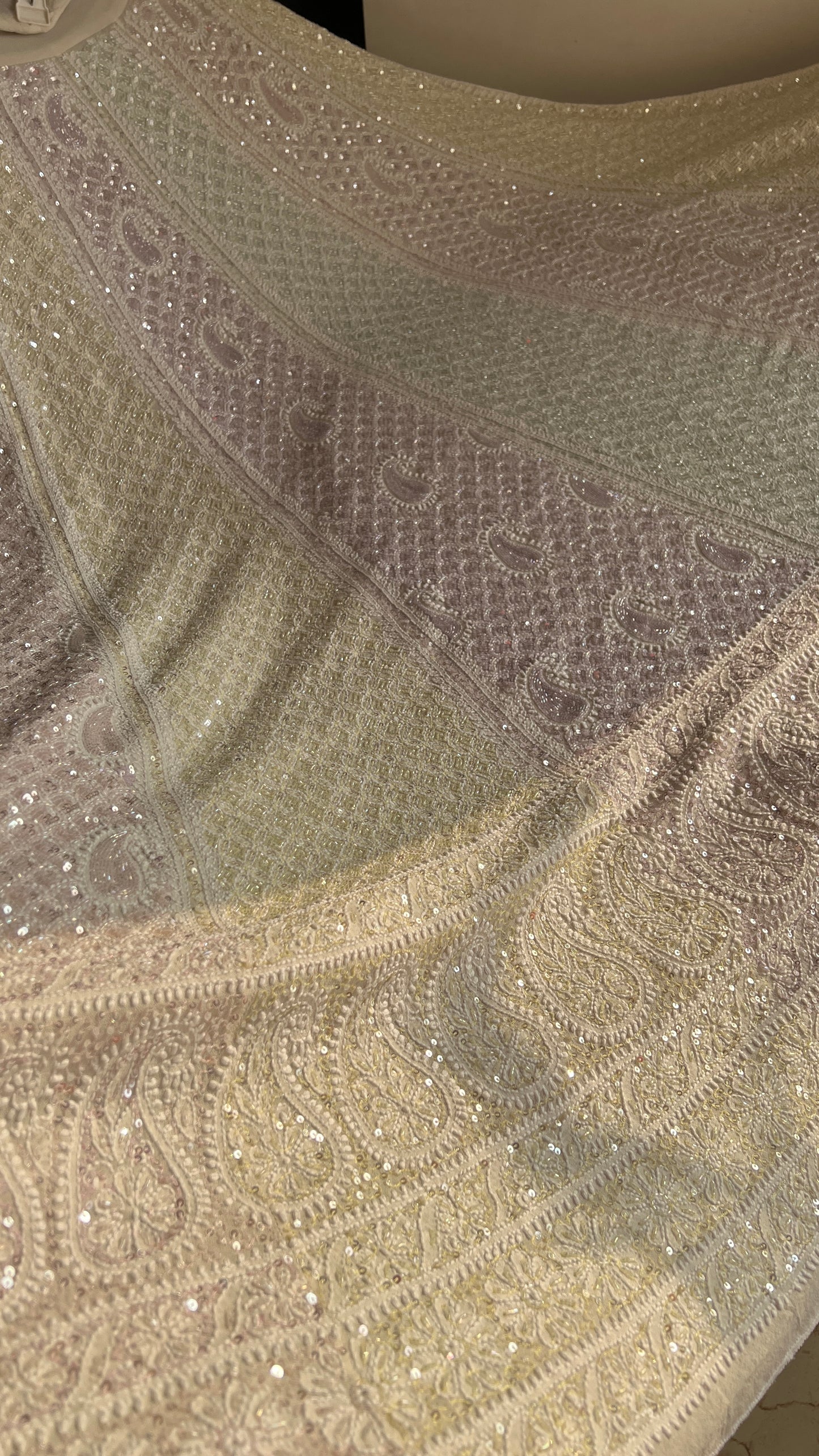 Ruhani Ivory Chikankari Lehenga with Multi Cut Dana and sequins Work