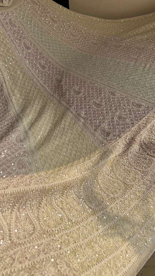 Ruhani Ivory Chikankari Lehenga with Multi Cut Dana and sequins Work