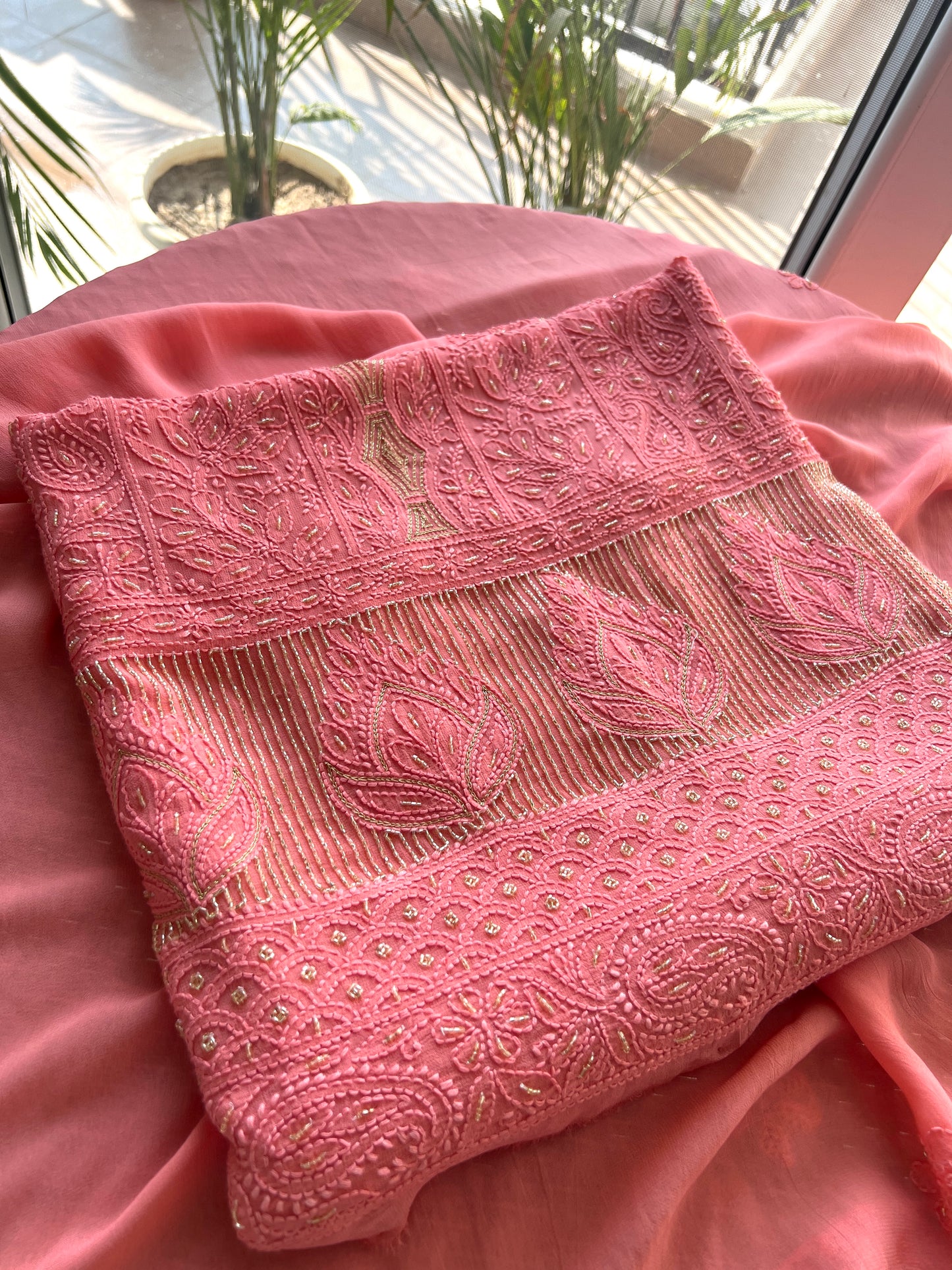 Chikankari golden Cut Dana and aari work Kurta and Dupatta