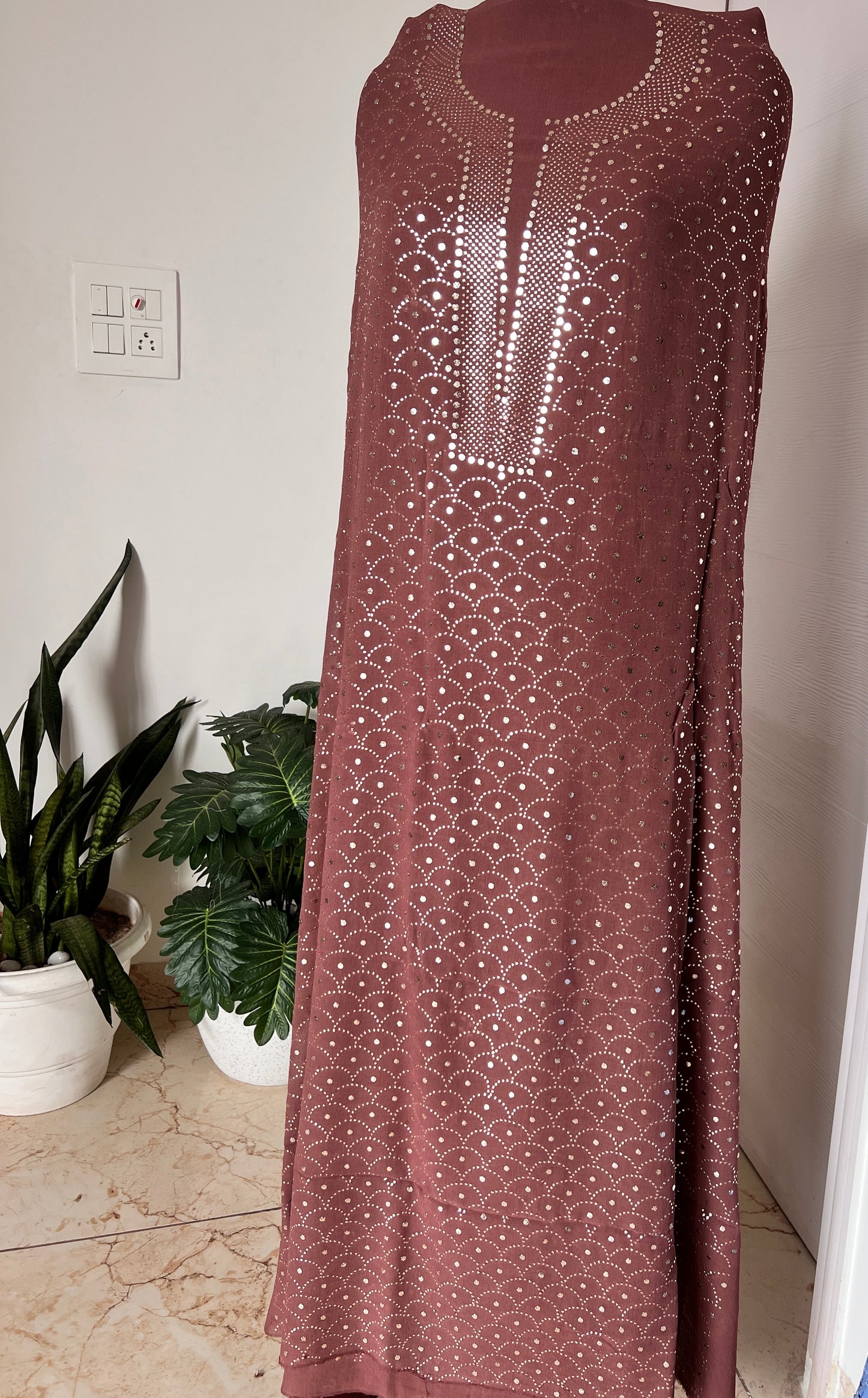 Brown heavy Mukaish Work Kurta and Dupatta Set