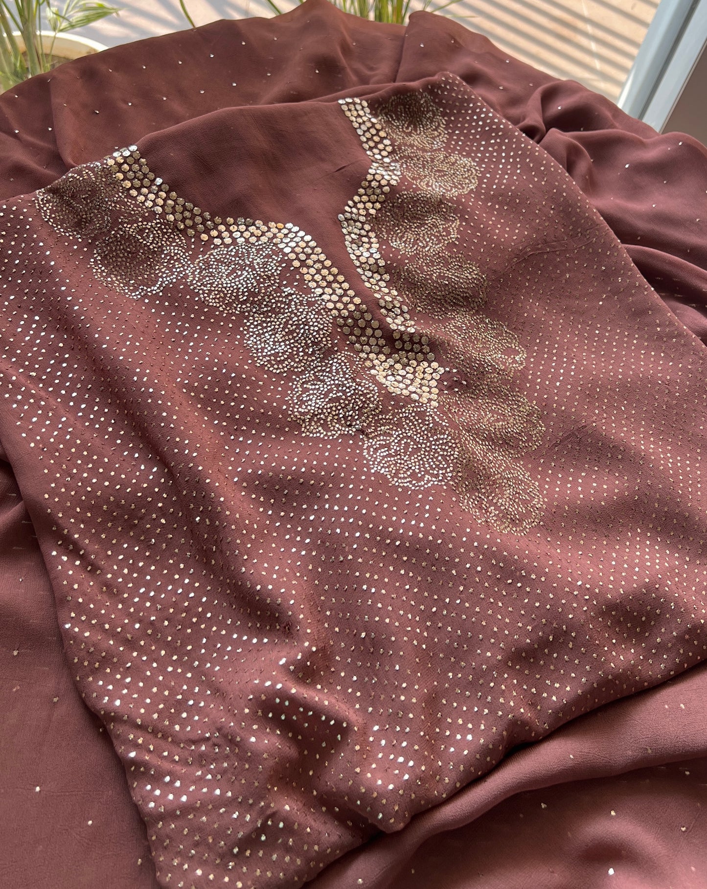 Brown bareek mukaish work Kurta and Dupatta