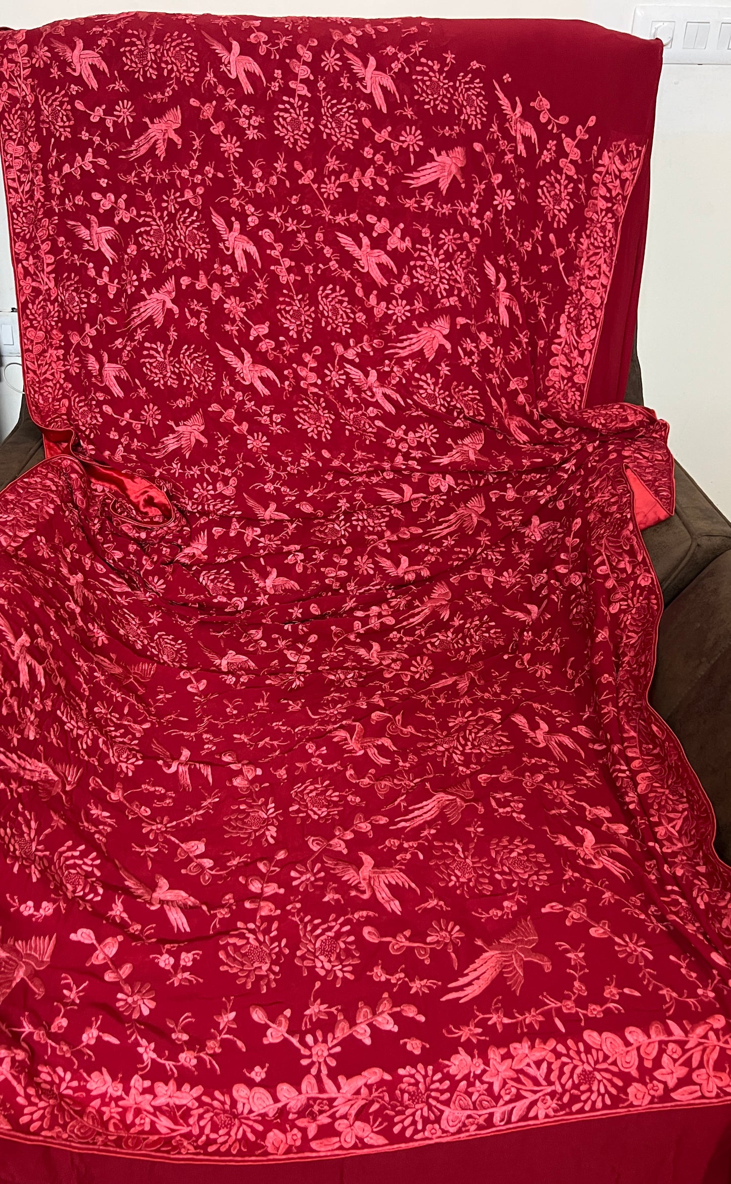 Stunning Red Parsi Gara Pure Georgette Saree
