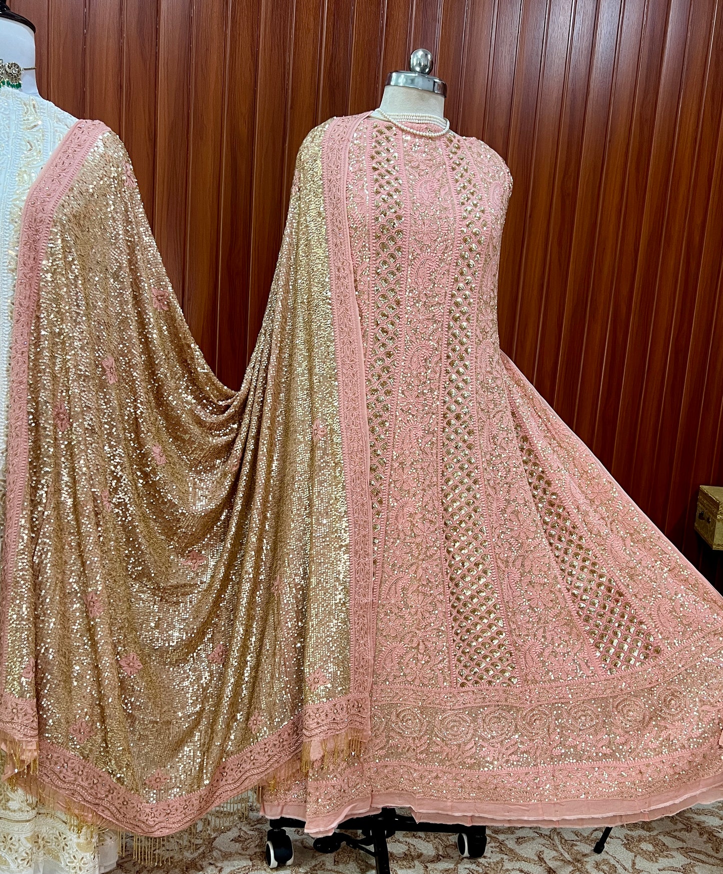 Ruhani Coral Pink Luxurious Wedding Anarkali