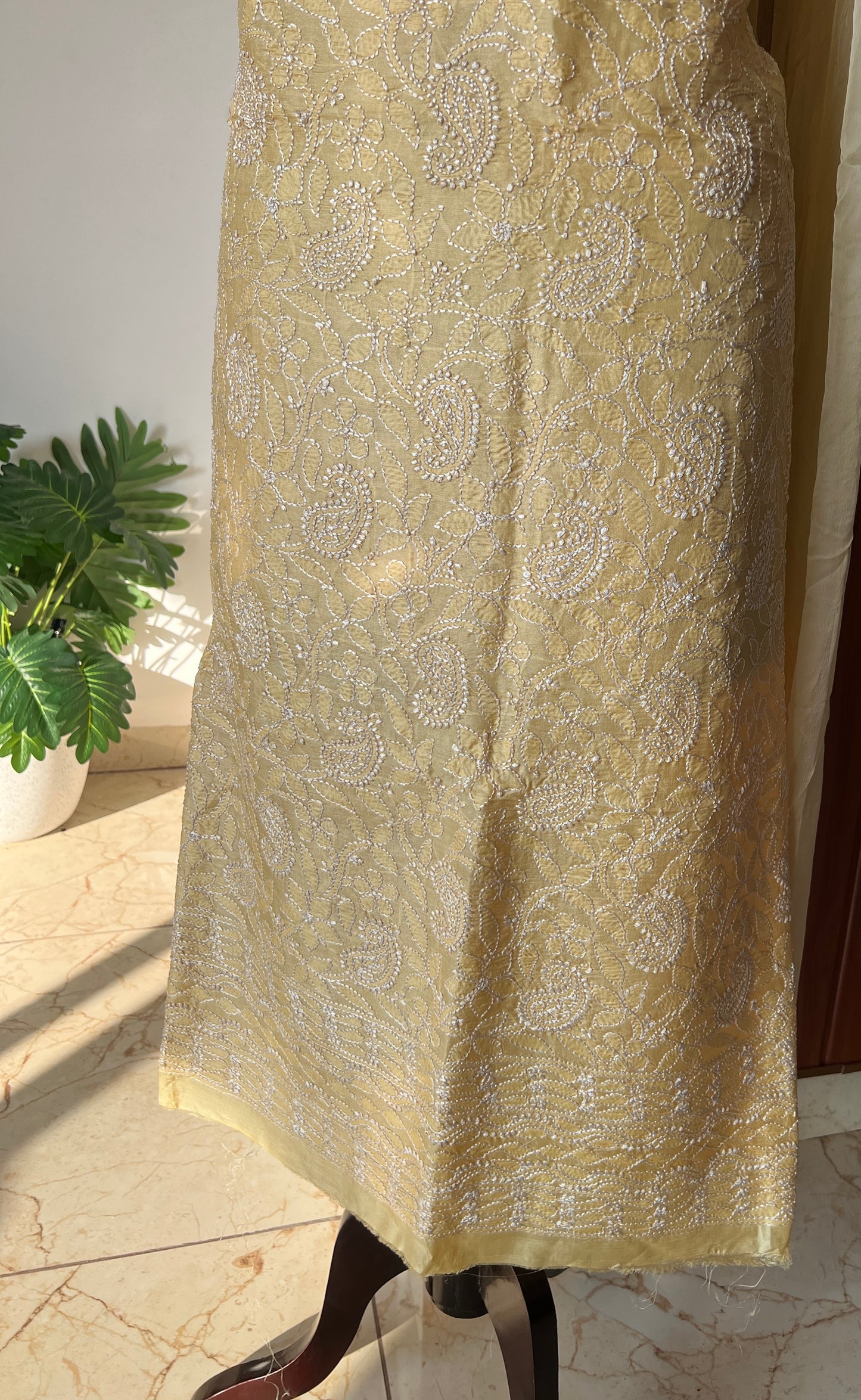 Tussar silk Chikankari embroidered kurta with chiffon dupatta