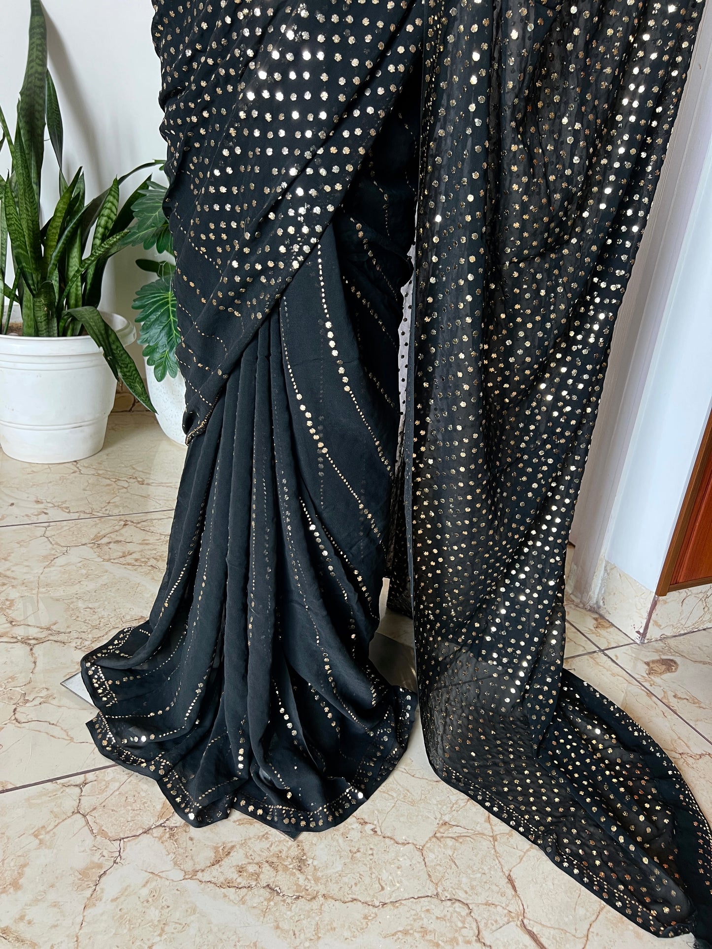 Ruhani Black Allover Mukaish Dana Pure Georgette Saree