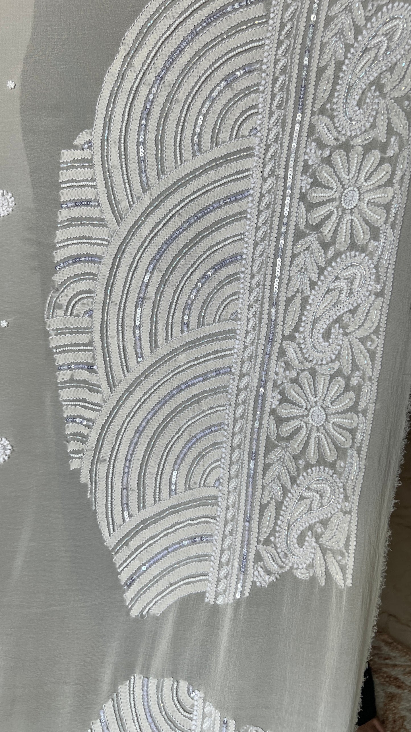Ruhani Ice Mint Chikankari Pearl Cut Dana and Sequins Saree