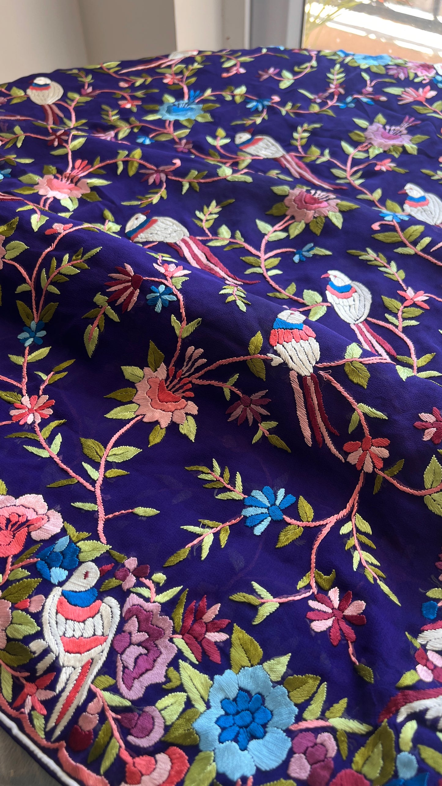 Indigo Blue Masterpiece Parsi Gara Pure Georgette Saree