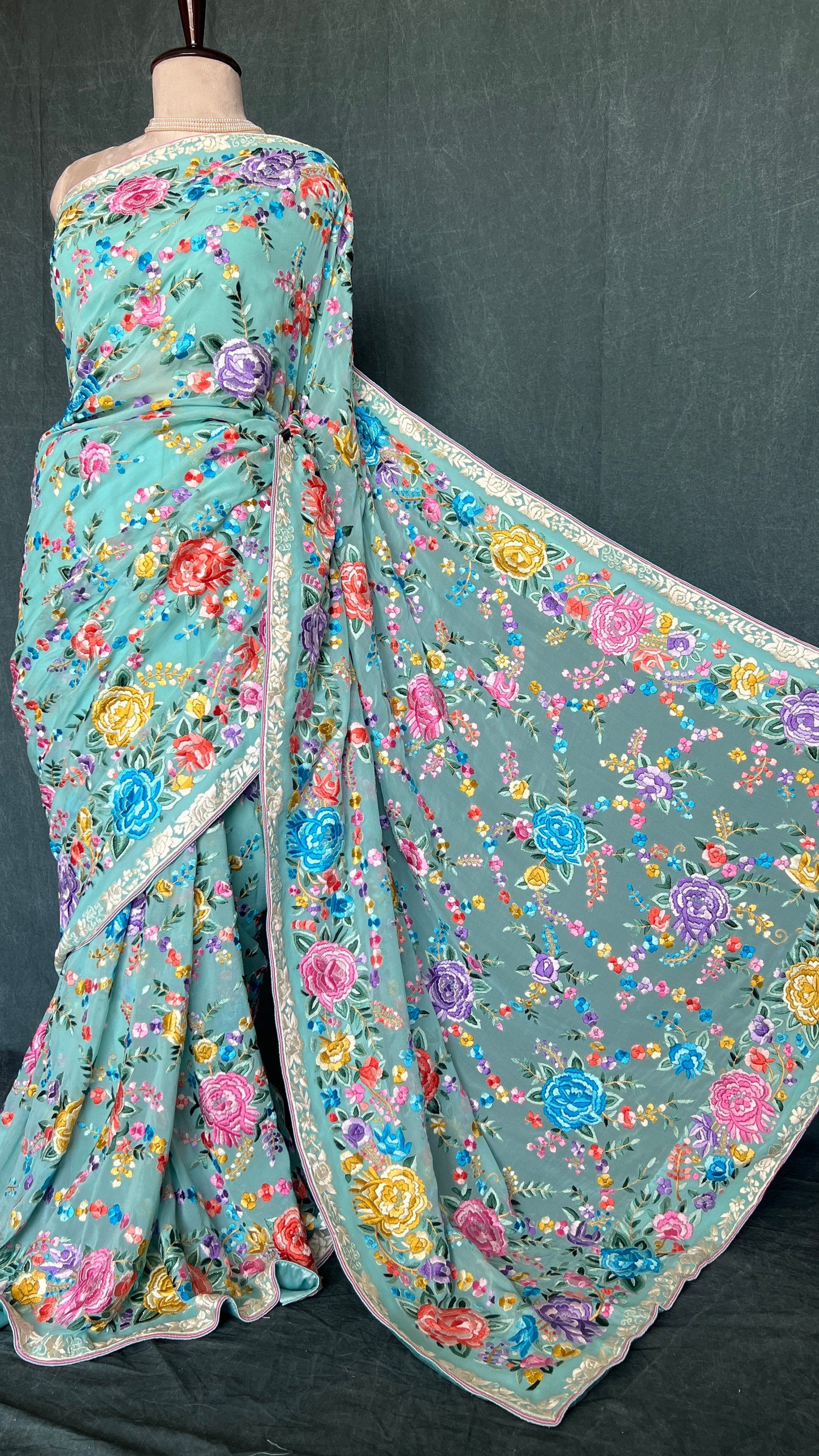 Firozi Masterpiece Parsi Gara Pure Georgette Saree