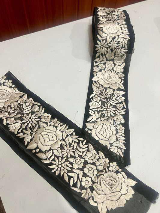 Black hand embroidered parsi gara border