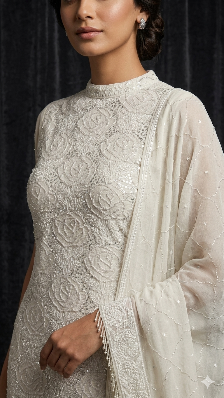 Gulaab Chikankari and pink cut dana sequins kurta and dupatta