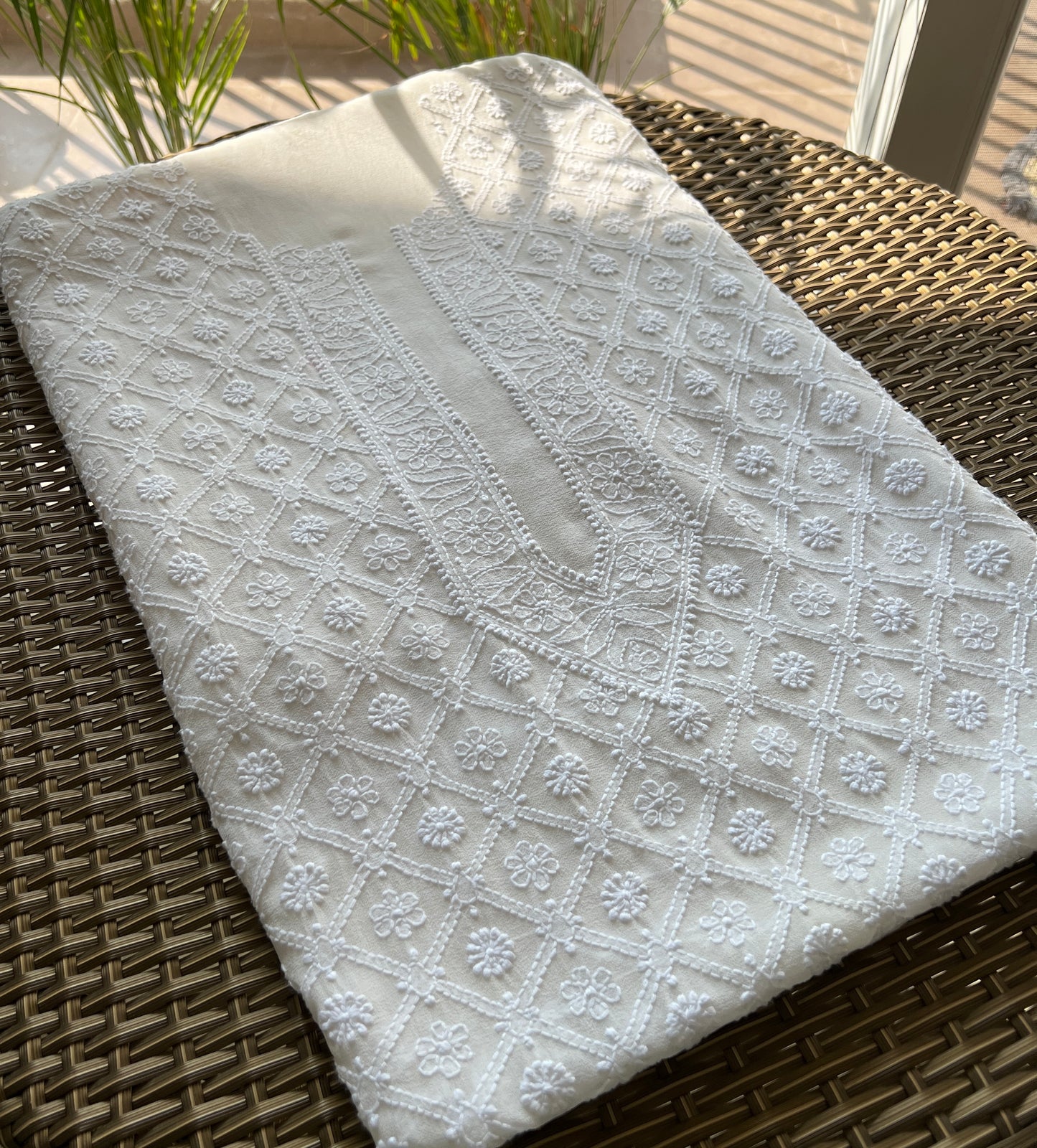 Ivory Allover Chikankari Men's Kurta Fabric