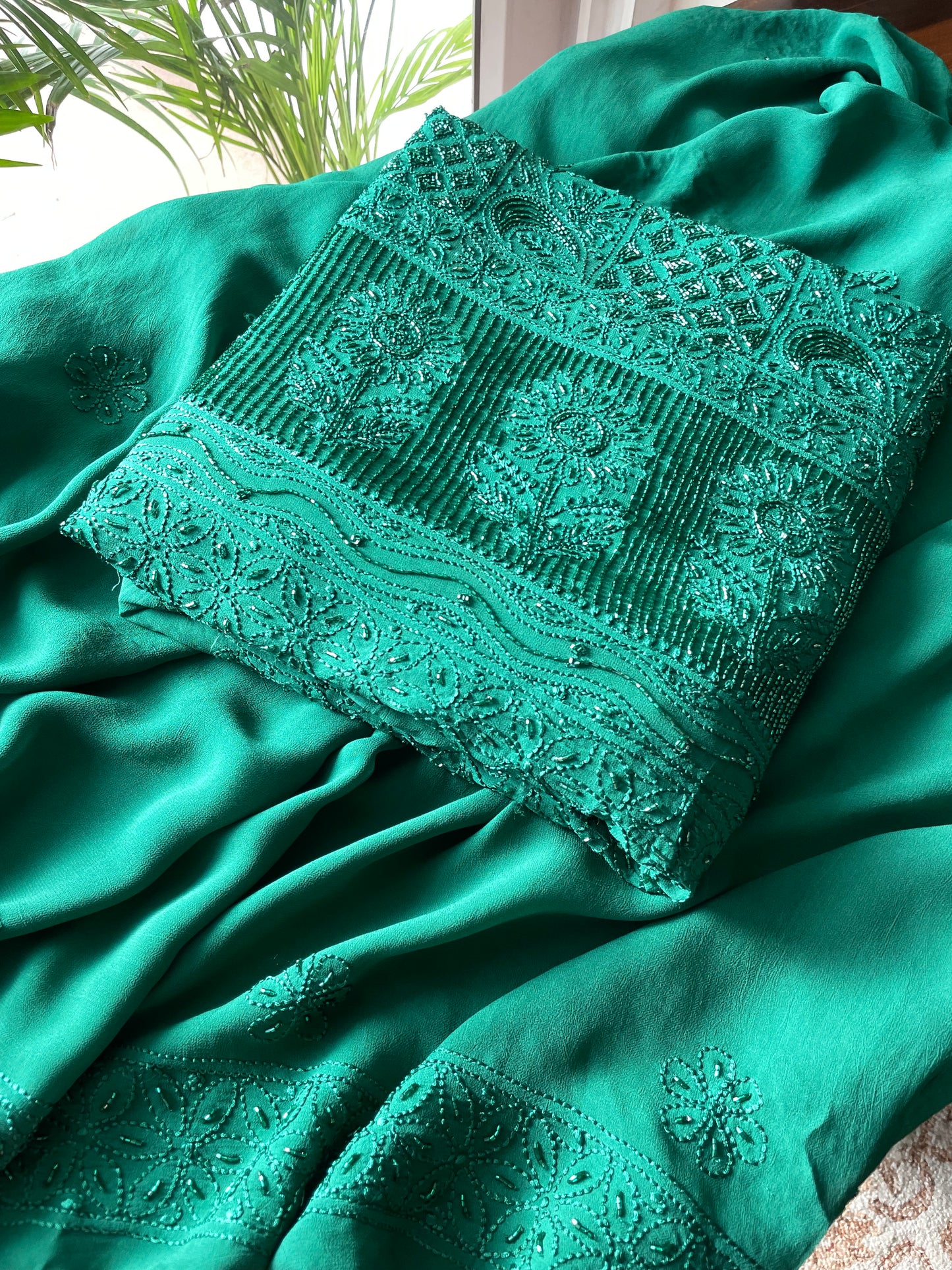 Emerald Green resham Chikankari cut dana sequins work kurta and dupatta