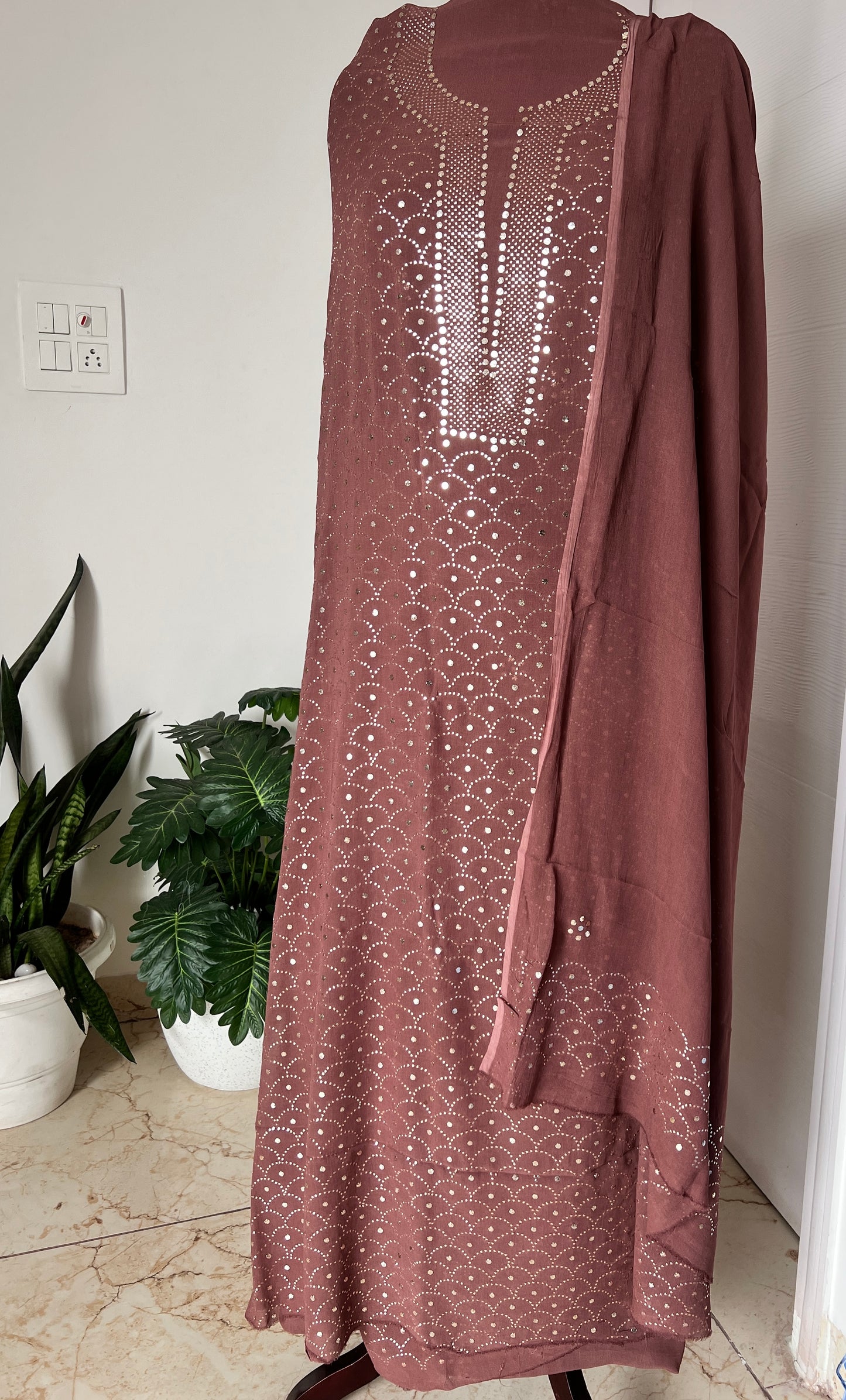 Brown heavy Mukaish Work Kurta and Dupatta Set