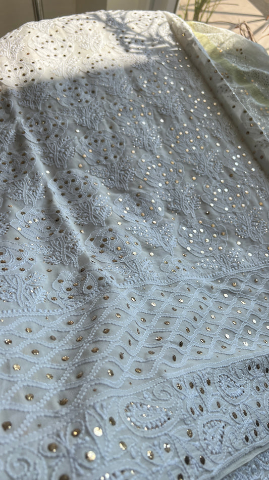 Ruhani Ivory Allover Fine Chikankari and Mukaish Saree