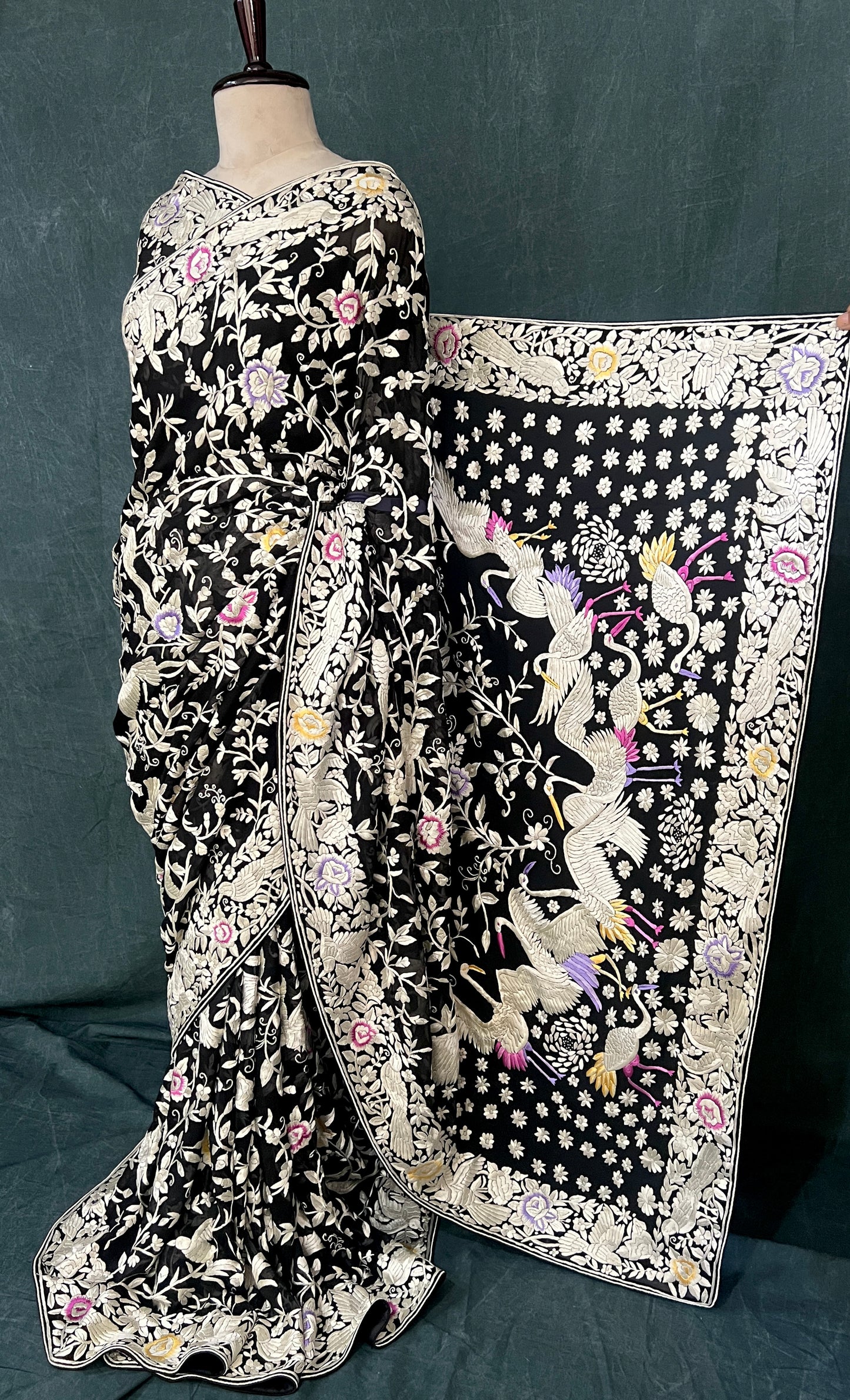 Black Masterpiece Parsi Gara Pure Georgette Saree