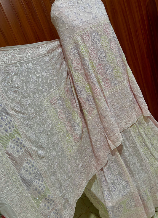 Pretty pink Chikankari multi Cut Dana Sequins Lehenga