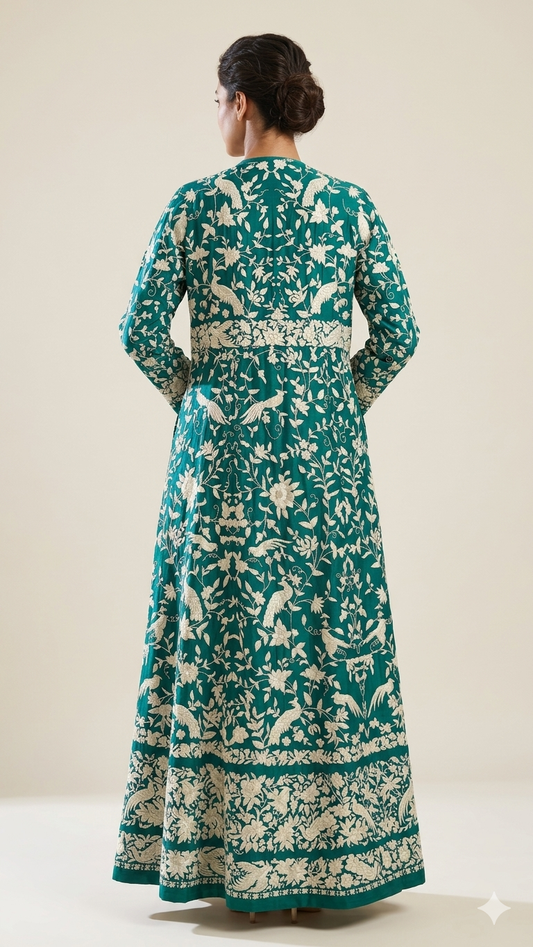 Turquoise Masterpiece Hand Embroidered Parsi Gara Jacket Semi Stitched