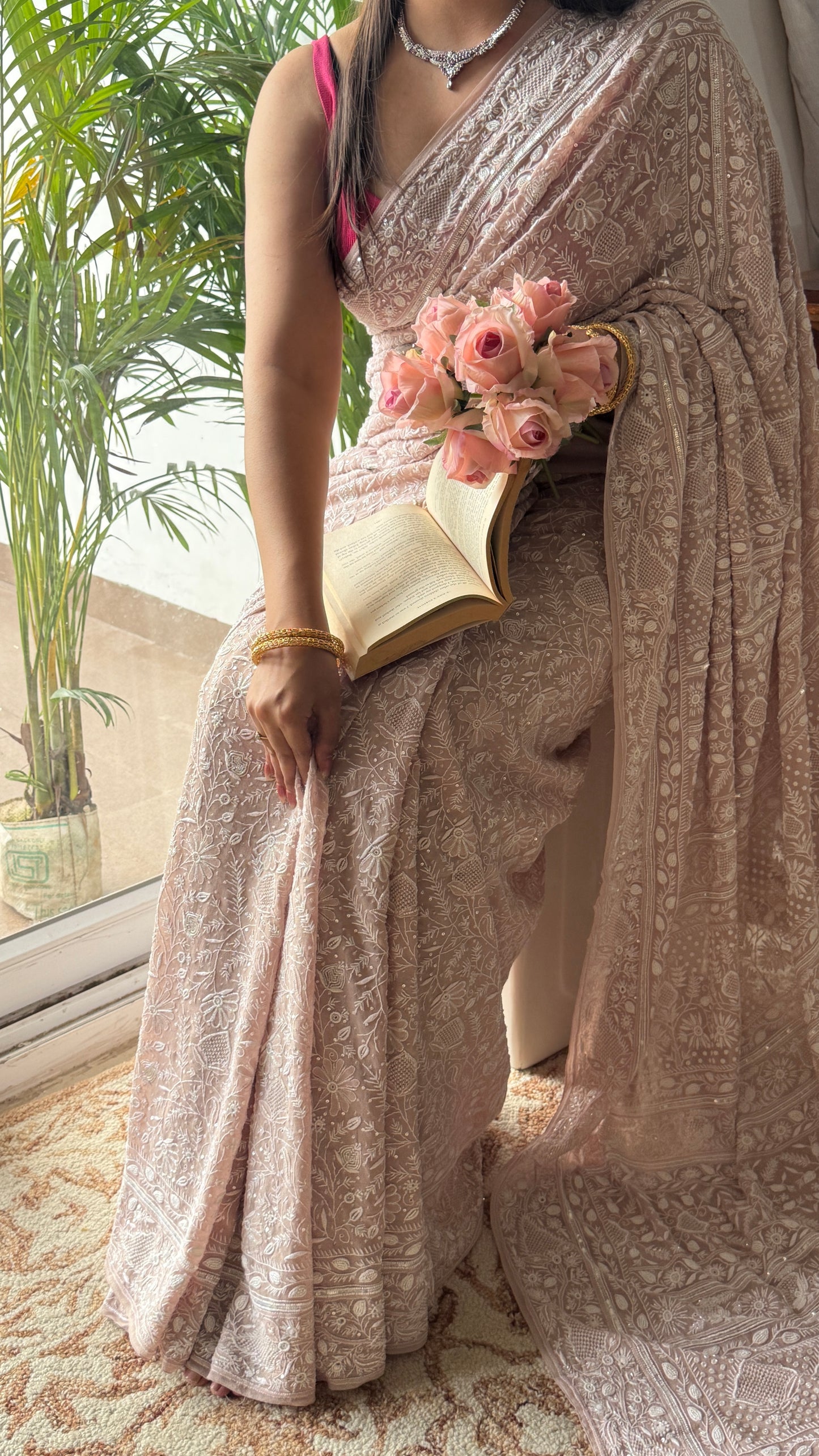 Suhaan Chikankari Do Taar Saree