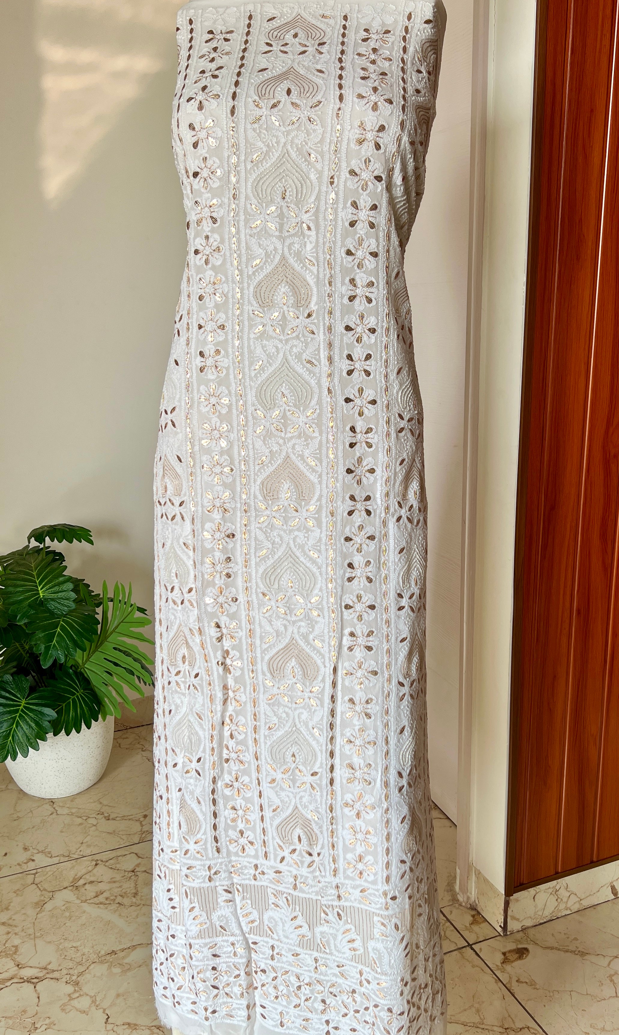 fitted lace wedding dress Floral Printed & Chikankari Embroidered Flared Maxi Dress